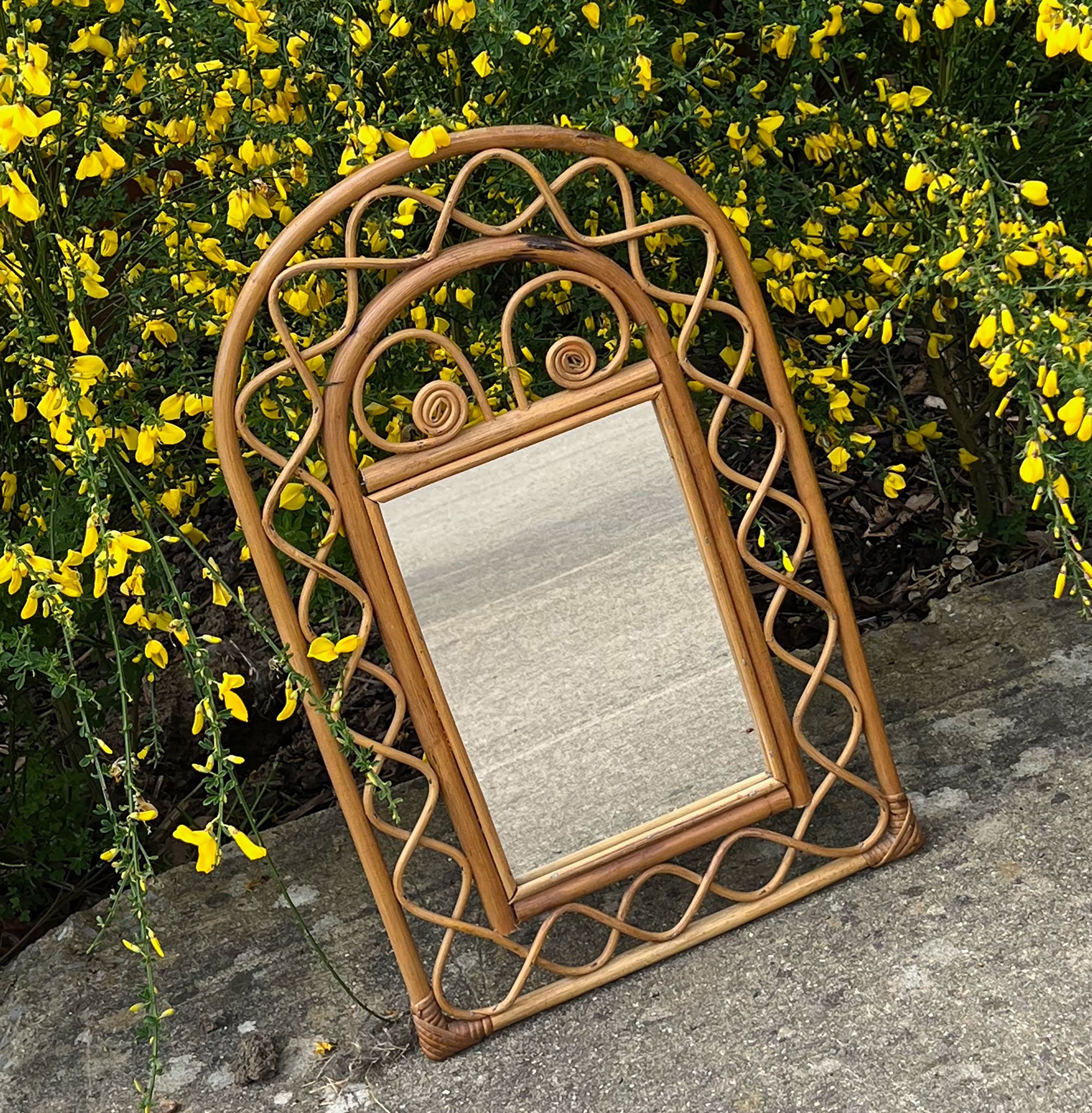 Vintage Bamboo Framed Wall Mirror