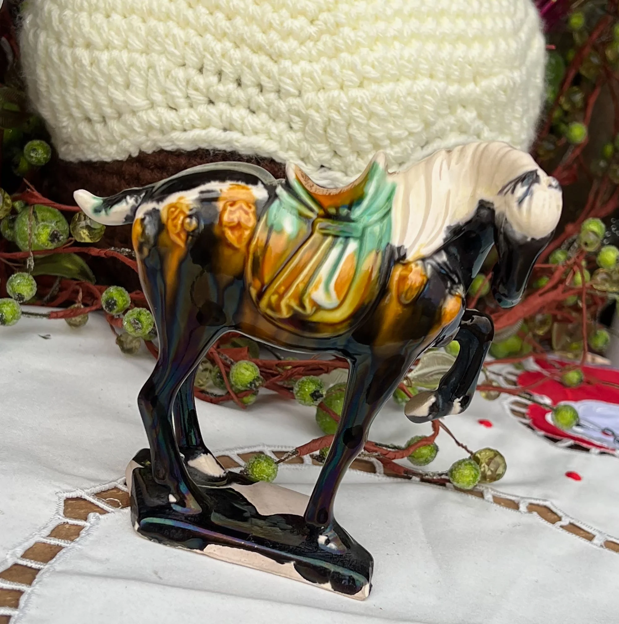 Majolica Sansai drip glaze war horse