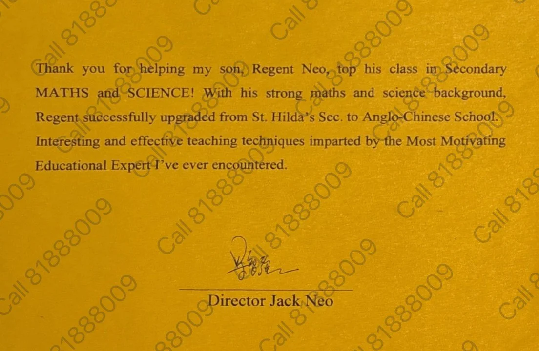 SIGNED TESTIMONIAL OF SATISFIED PARENT, CELEBRITY DIRECTOR  JACK NEO