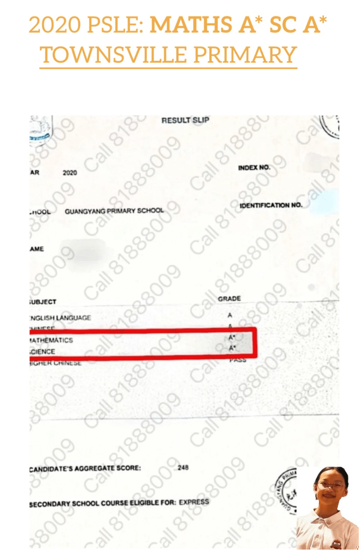 2020 PSLE CERTIFICATE ISSUED BY MINISTRY OF EDUCATION [MOE] SHOWING A* MATH RESULT FROM OUR STUDENT FROM TOWNSVILLE PRIMARY SCHOOL
