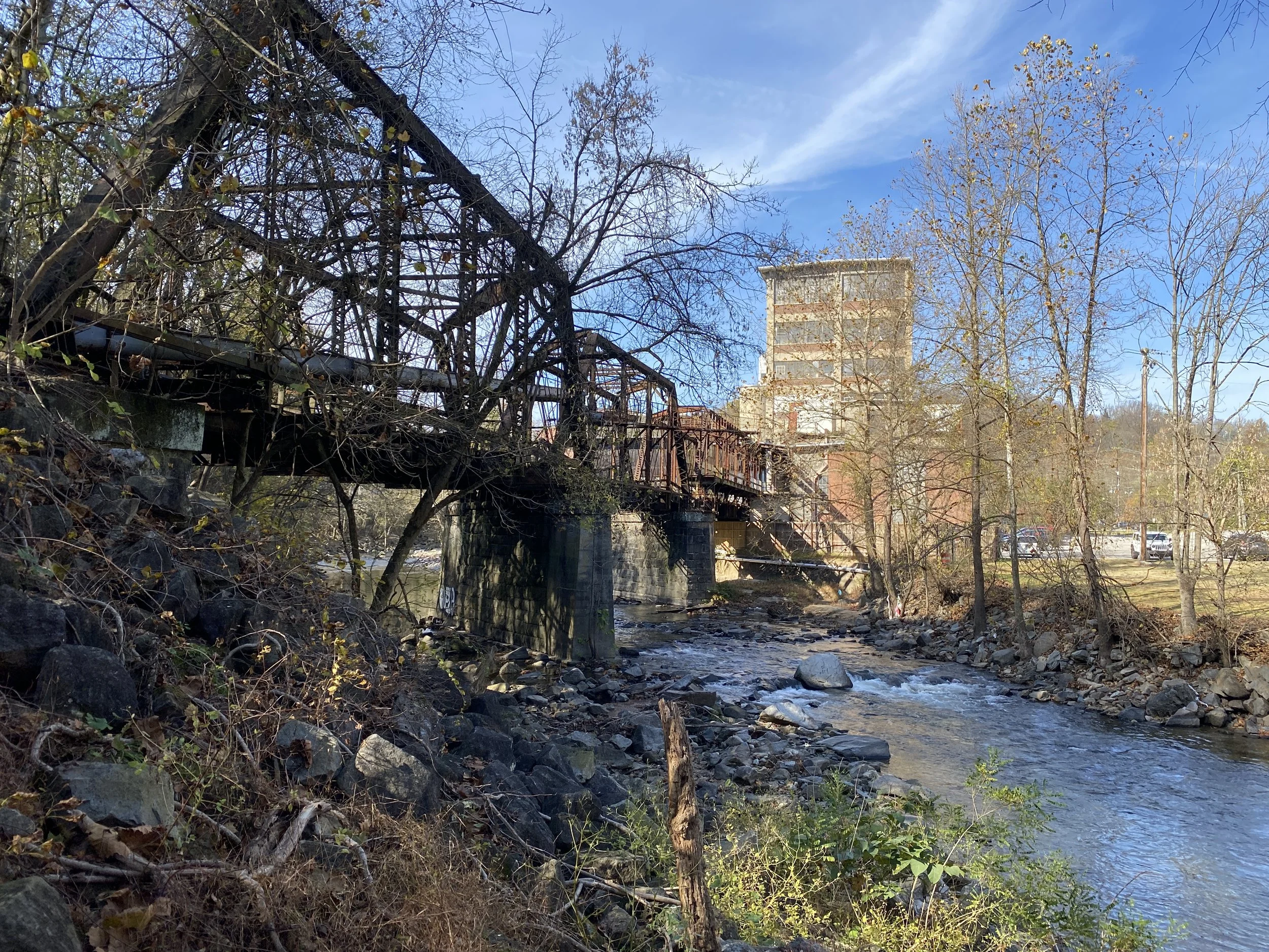 View of existing property conditions looking northerly along the railroad bridge from the Howard County side of the Patapsco River