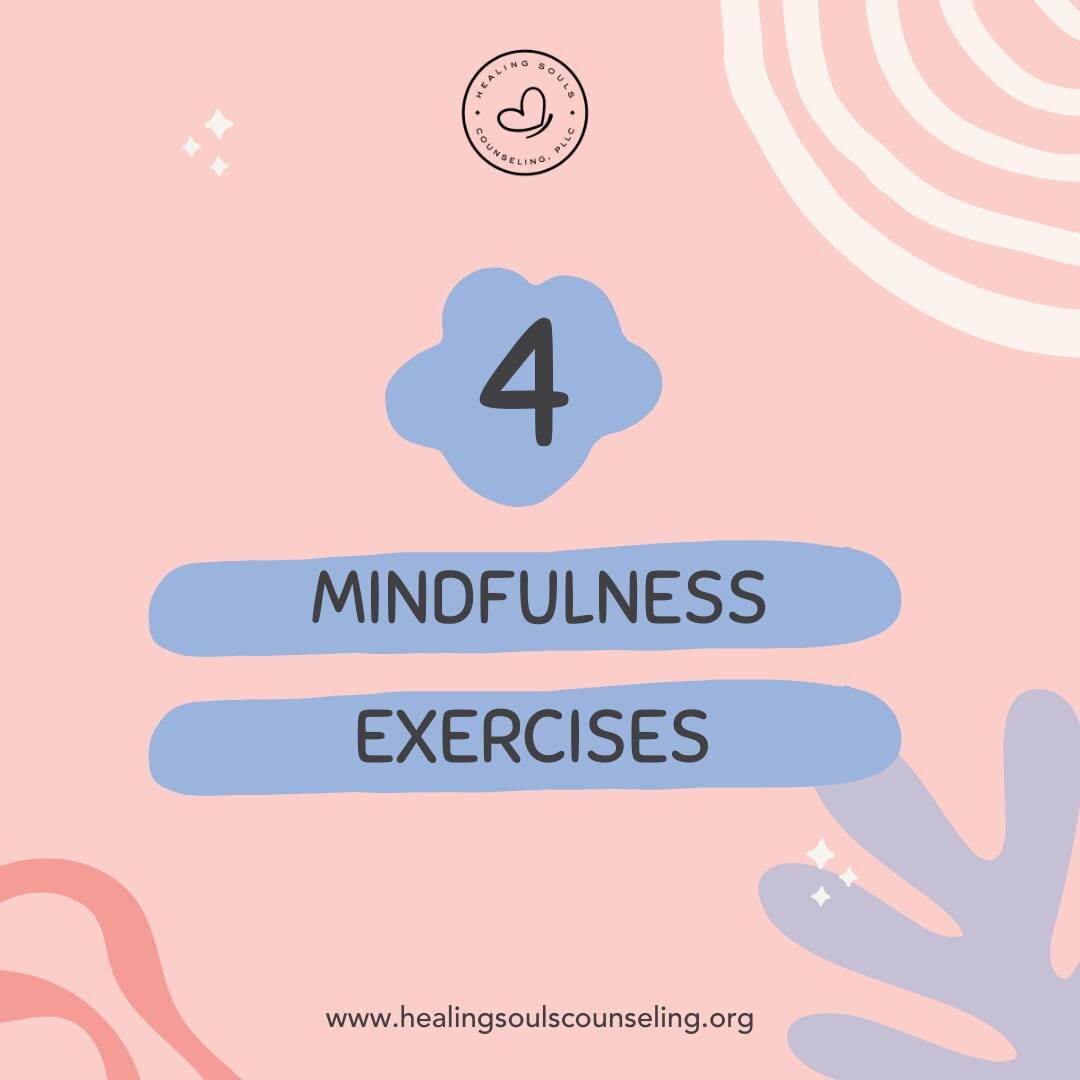 Try these 4 mindfulness exercises! 

#HealingSoulsCounseling #counseling #therapistsofinstagram #therapy #instatherapist #mentalhealth #mentalhealthtips #mentalhealthawareness #mentalhealthmatters #watherapist #washingtontherapist #washingtontherapy 
