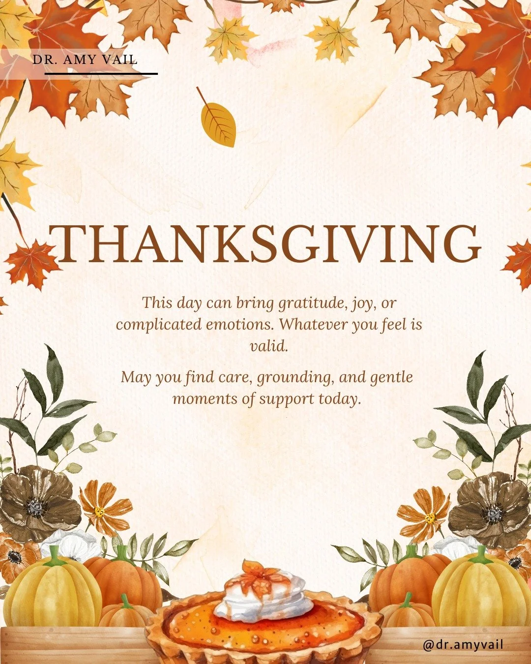 The focus of Thanksgiving is gratitude and being appreciative of everything positive in their lives. For others, Thanksgiving stirs up mixed emotions, memories, and feelings of grief, loss, loneliness, and all that is missing in their lives. 🍂

Make