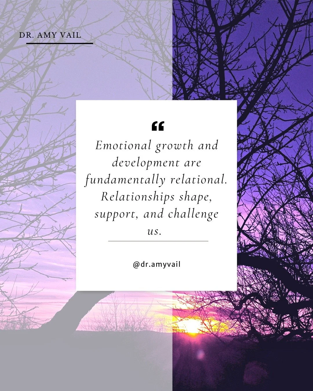 Emotional growth and development is fundamentally relational. Relationships shape, support, and challenge us. 

#therapist #mentalhealthawareness #psychology #emotions #mentalhealth #mentalhealthmatters #quotes #quotestoliveby