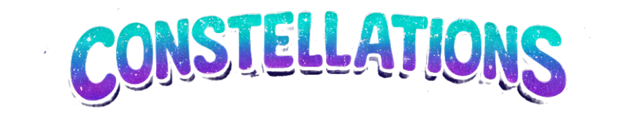 Colorful 3D text spelling 'CONSTARLATIONS' with a starry galaxy background.