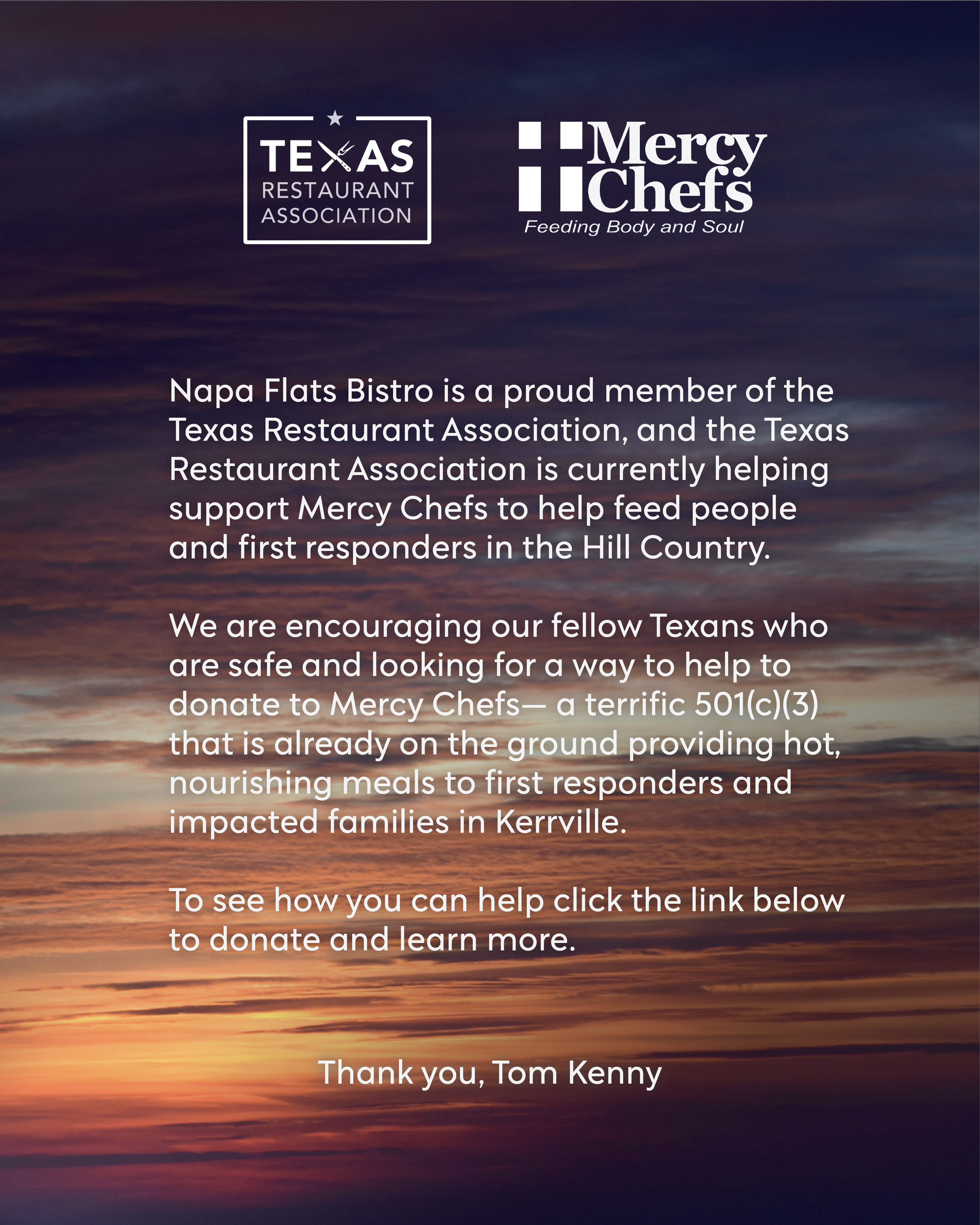 Napa Flats Bistro Teams With Texas Restaurant Association & Mercy Chefs to Support Kerrville Flood Response
