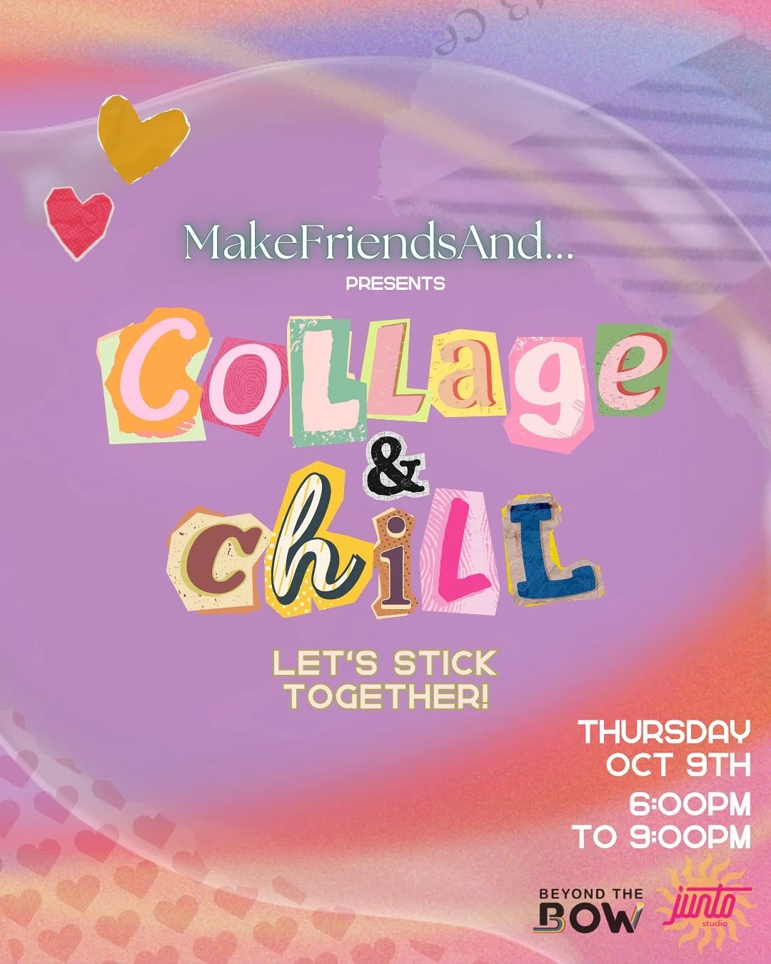 MakeFriendsAnd&hellip; is back! Join us for Collage &amp; Chill: Our cozy little collage club. No booze, no pressure, just scissors, glue, and good company! A low-key way to rest, slow down, and chill out as we ease into the cooler season 🍂
⠀⠀⠀⠀⠀⠀⠀⠀