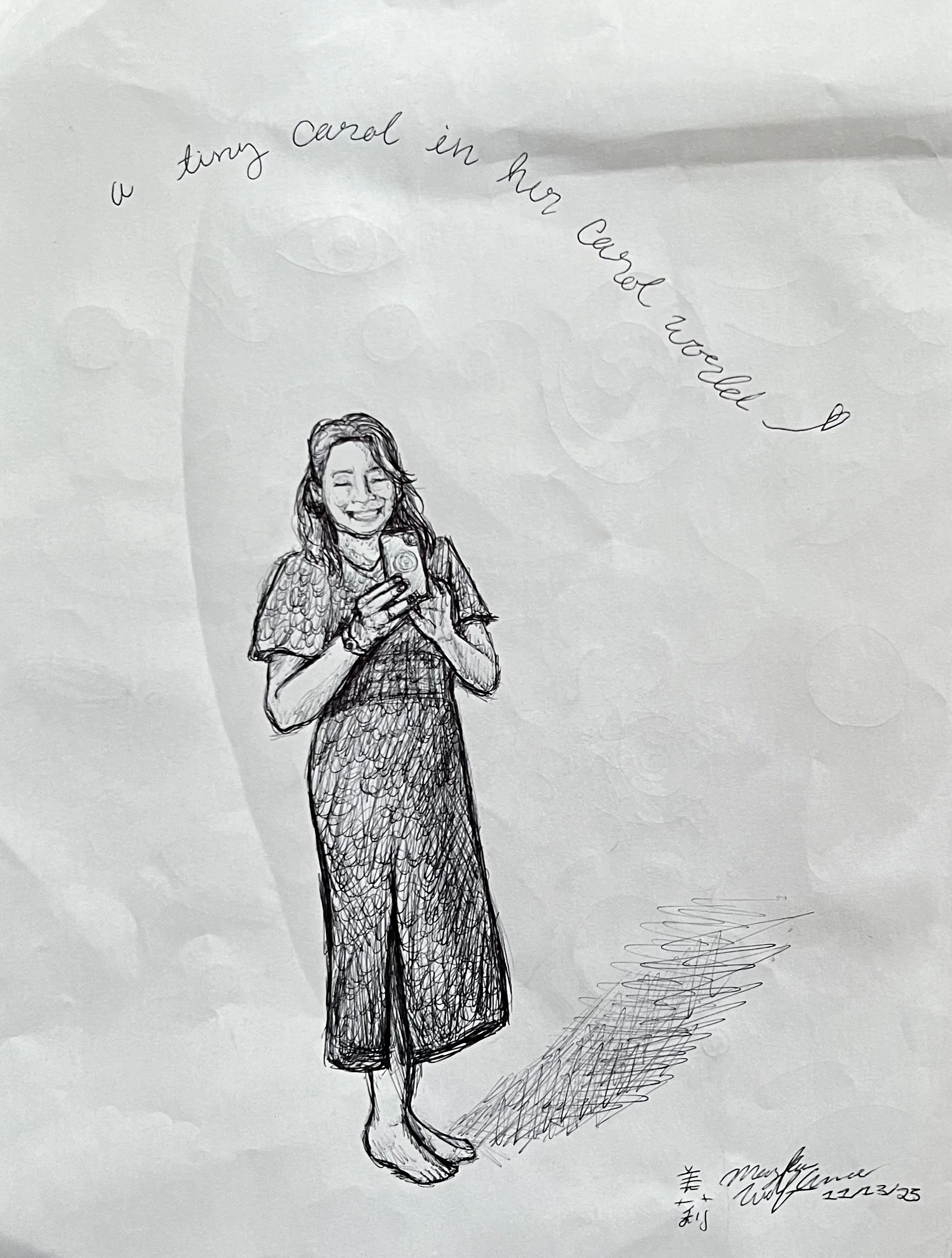 Tiny Carol, 2025, pen on paper, 8.5" x 11"