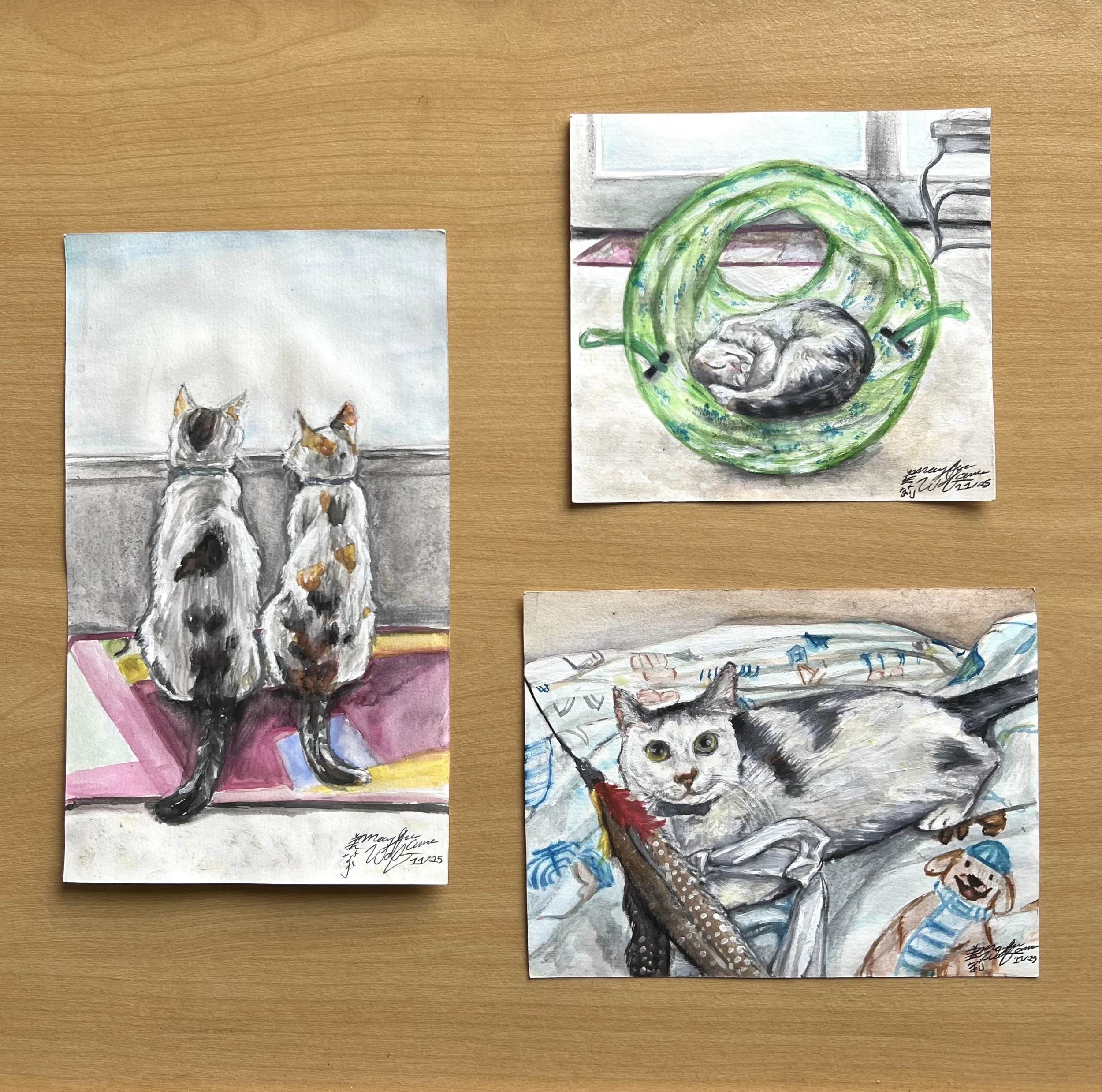 Harry & Sally Trio, 2025, watercolor on paper