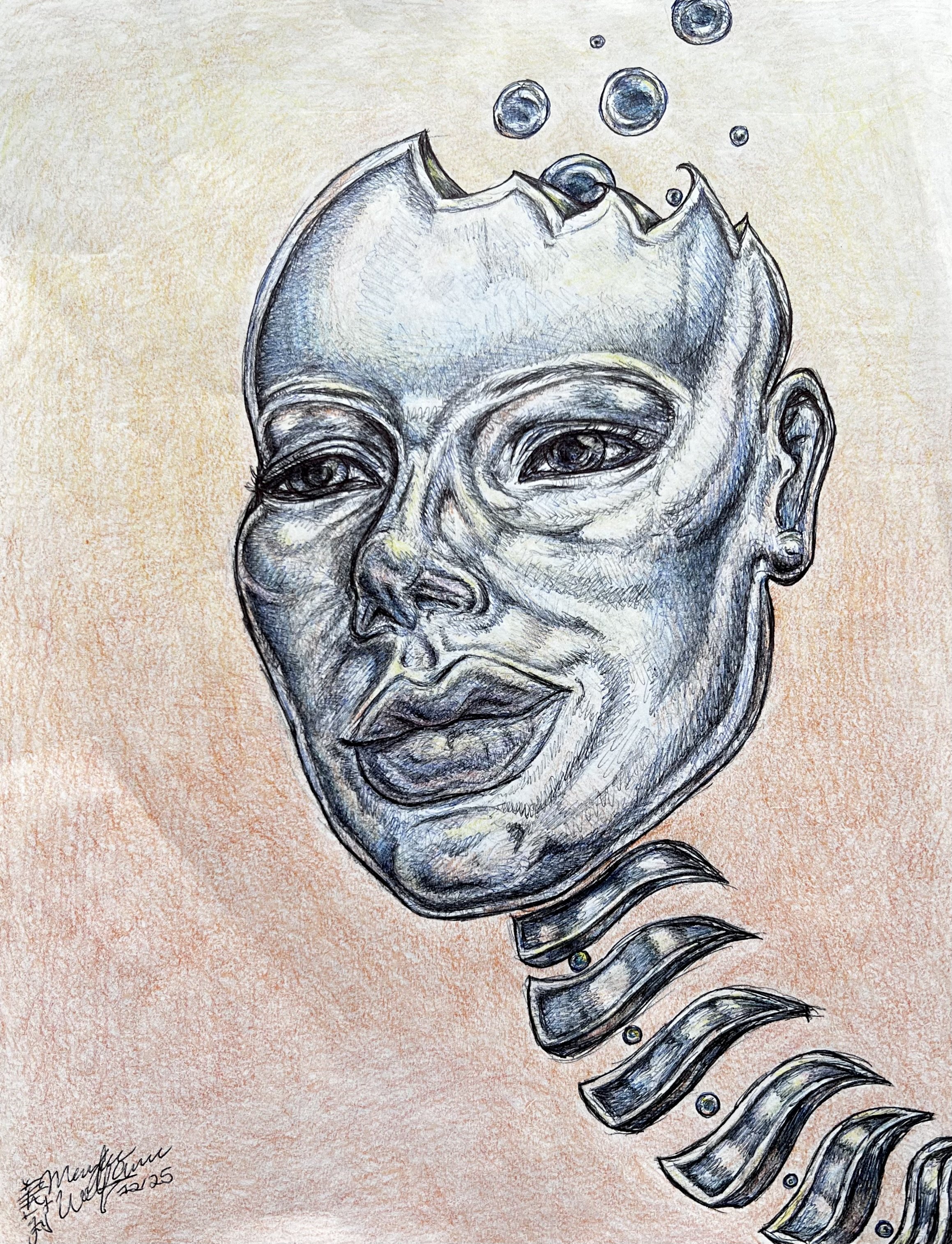 Chrome-ish, 2025, pen on paper, 8.5" x 11"