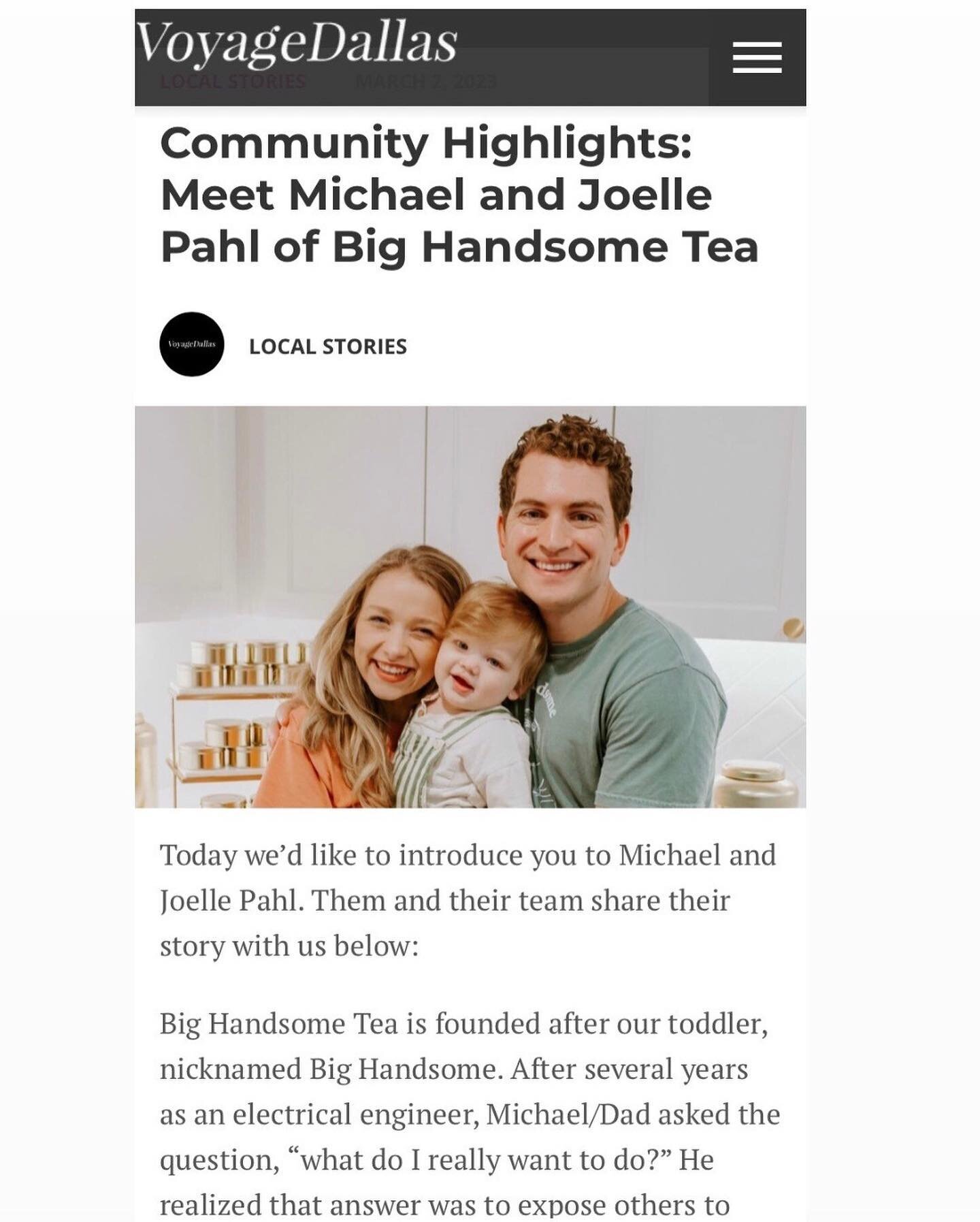 Our community feature in @voyagedallas 💞  We can&rsquo;t believe we are about to reach a year of being a small family business! Read more about us and share with the tea lover in your life 🫖🤍