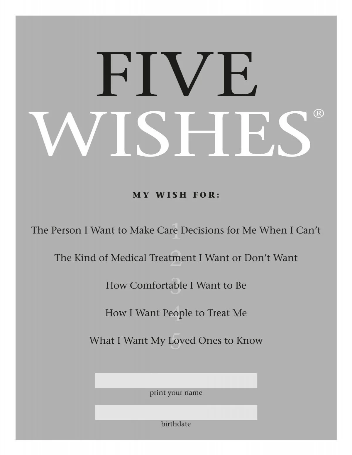 Five Wishes: Advance Care Planning Workshop