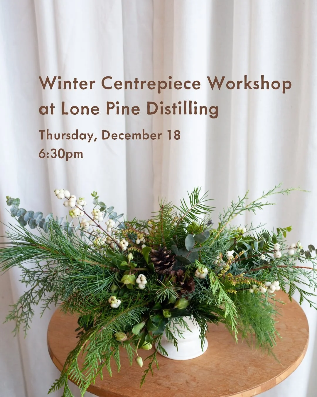 🌲Workshop announcement!🌲 I&rsquo;m so excited for this one!

Join me in Lone Pine&rsquo;s tasting room to create a lush and long-lasting holiday winter centrepiece! I&rsquo;ll lead you through creating a textural, woodland-inspired design in a cera