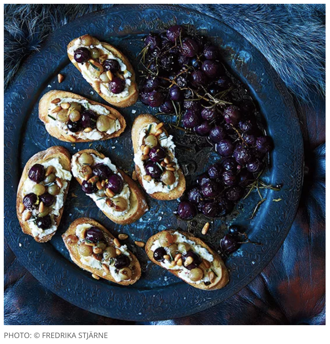 Ricotta and Roasted Grape Crostini
