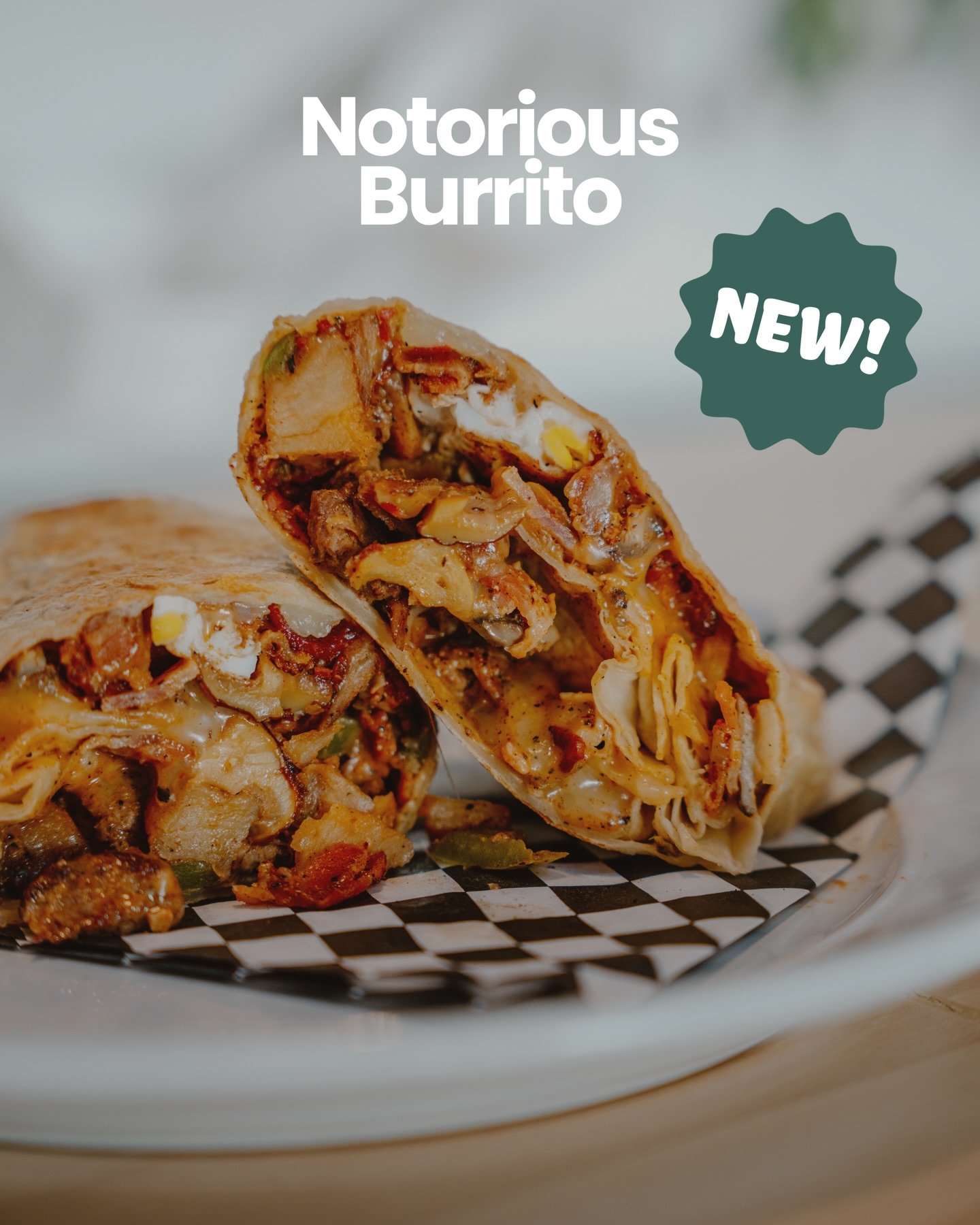 Meet the Notorious Burrito. 🔥

This true heavyweight is loaded with juicy steak, crispy bacon, roasted bell peppers, mushrooms, pepper jack cheese, fluffy scrambled eggs, and our house Cypher sauce bringing B.I.G. flavor in every bite.

Breakfast bu