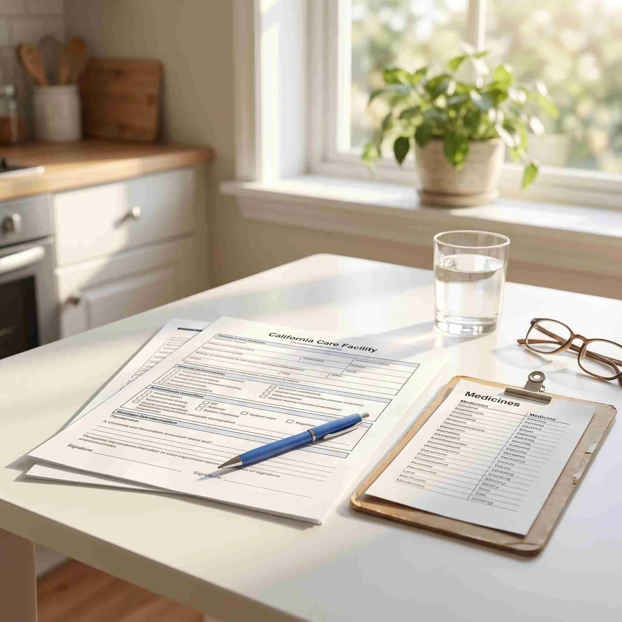 lic-602-form-and-medicine-list-on-kitchen-table