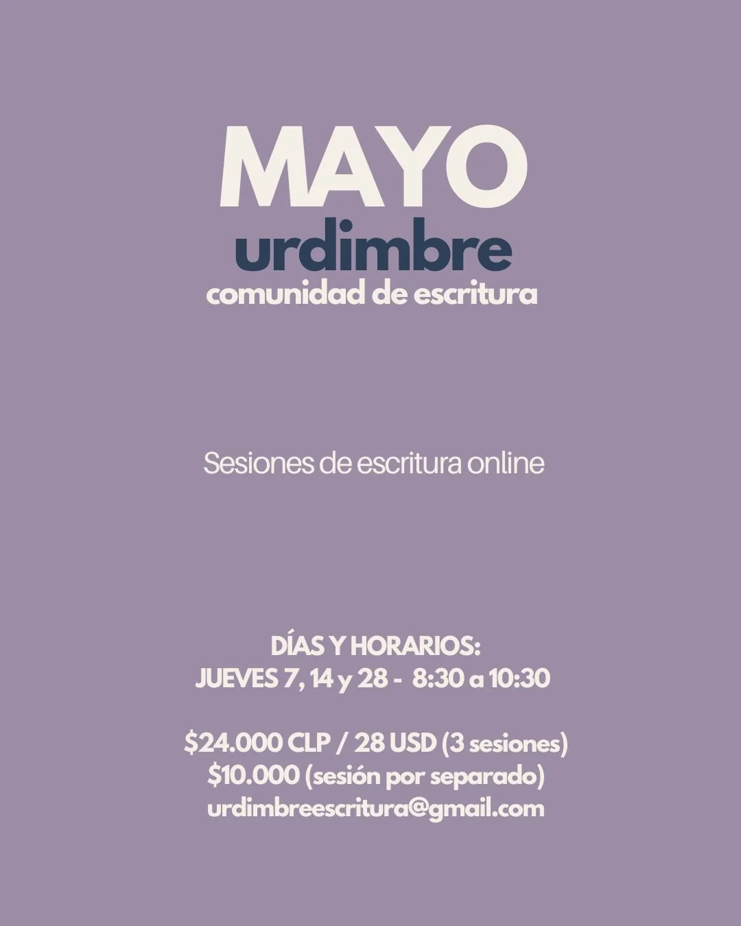 Mitad de semestre y la escritura a veces se dispersa: ideas abiertas, textos a medio camino, poco tiempo para sentarse a trabajar. &iexcl;Ven a urdimbre para darle la vuelta!

Nos reunimos a escribir, leer y pensar para sacar adelante nuestros textos