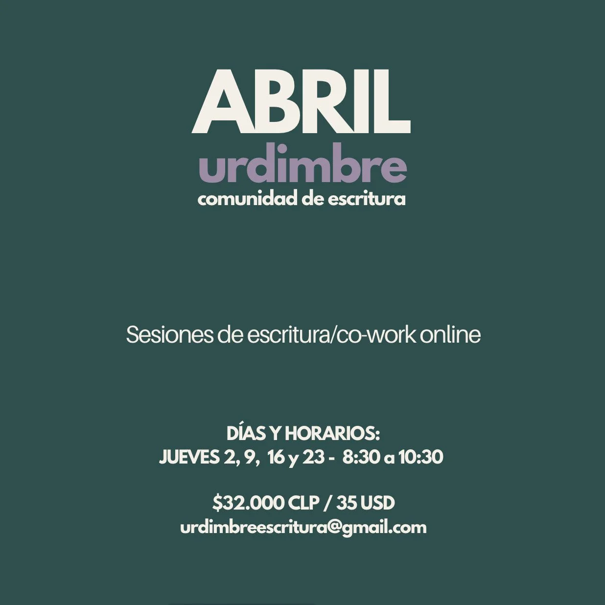 Si durante marzo estuviste ajustando tiempos, buscando c&oacute;mo retomar o simplemente dejando que las ideas decantaran sin poder dedicarles mucha atenci&oacute;n, este puede ser un buen momento para unirte a urdimbre. Te invitamos a sostener una p