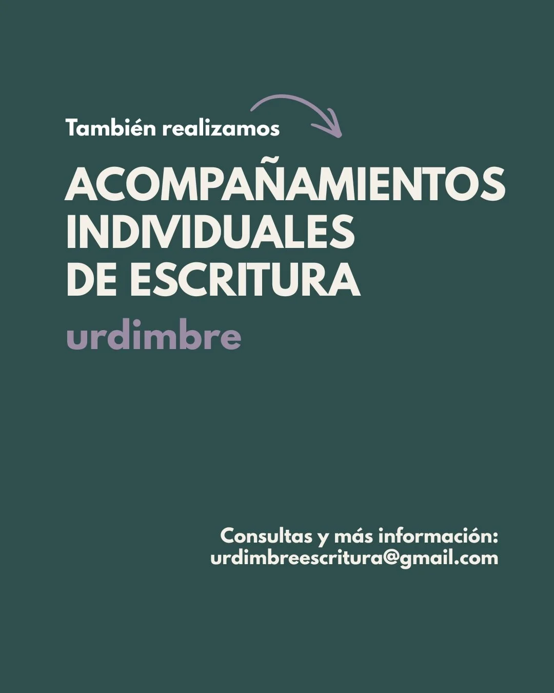 Acompa&ntilde;amientos individuales de escritura 📝

Abrimos una nueva modalidad de acompa&ntilde;amiento dirigida a personas que tienen un proyecto de escritura (acad&eacute;mica o de no ficci&oacute;n) y que necesitan encontrar formas de avanzar. L