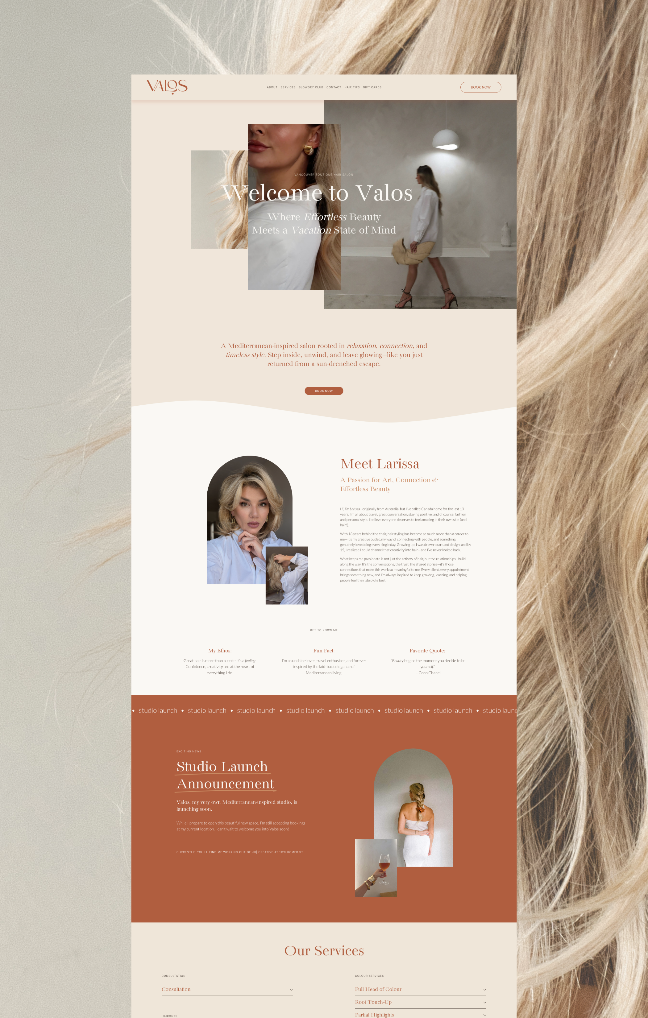 Valos Squarespace one-page website design