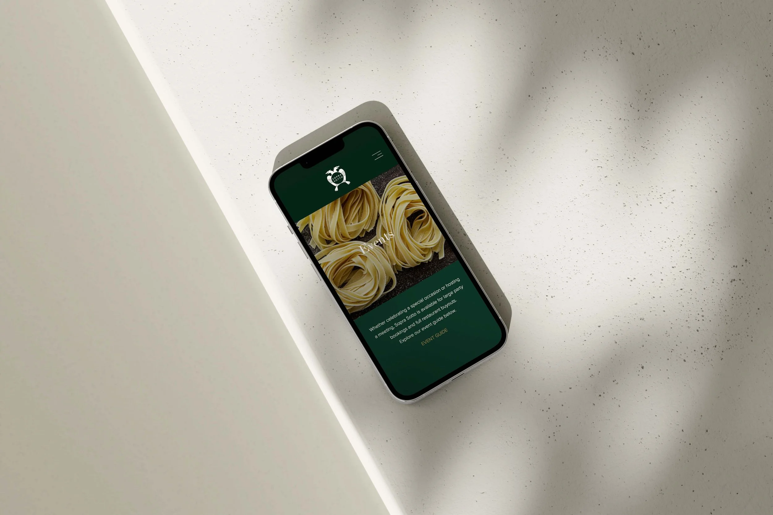 Sopra Sotto events page design shown on mobile website