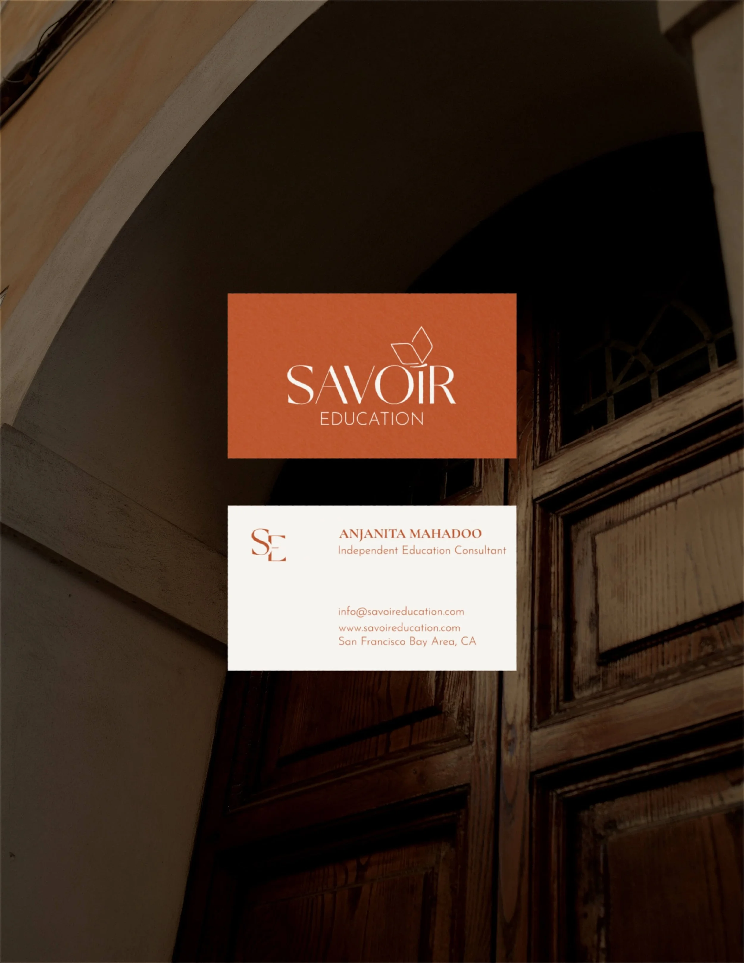 Savoir Education business card design for independent education consultant