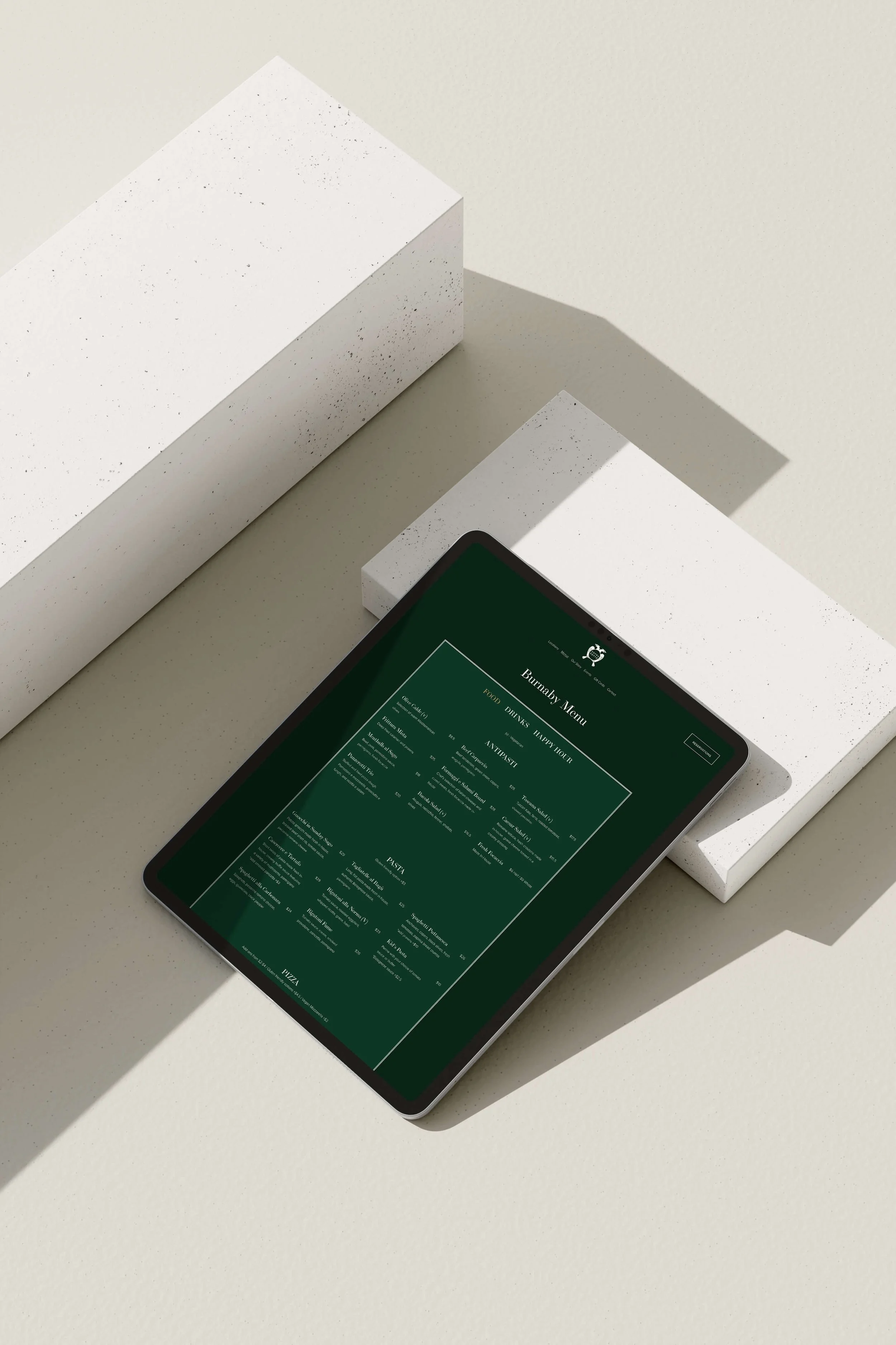 Sopra Sotto digital menu design shown on tablet