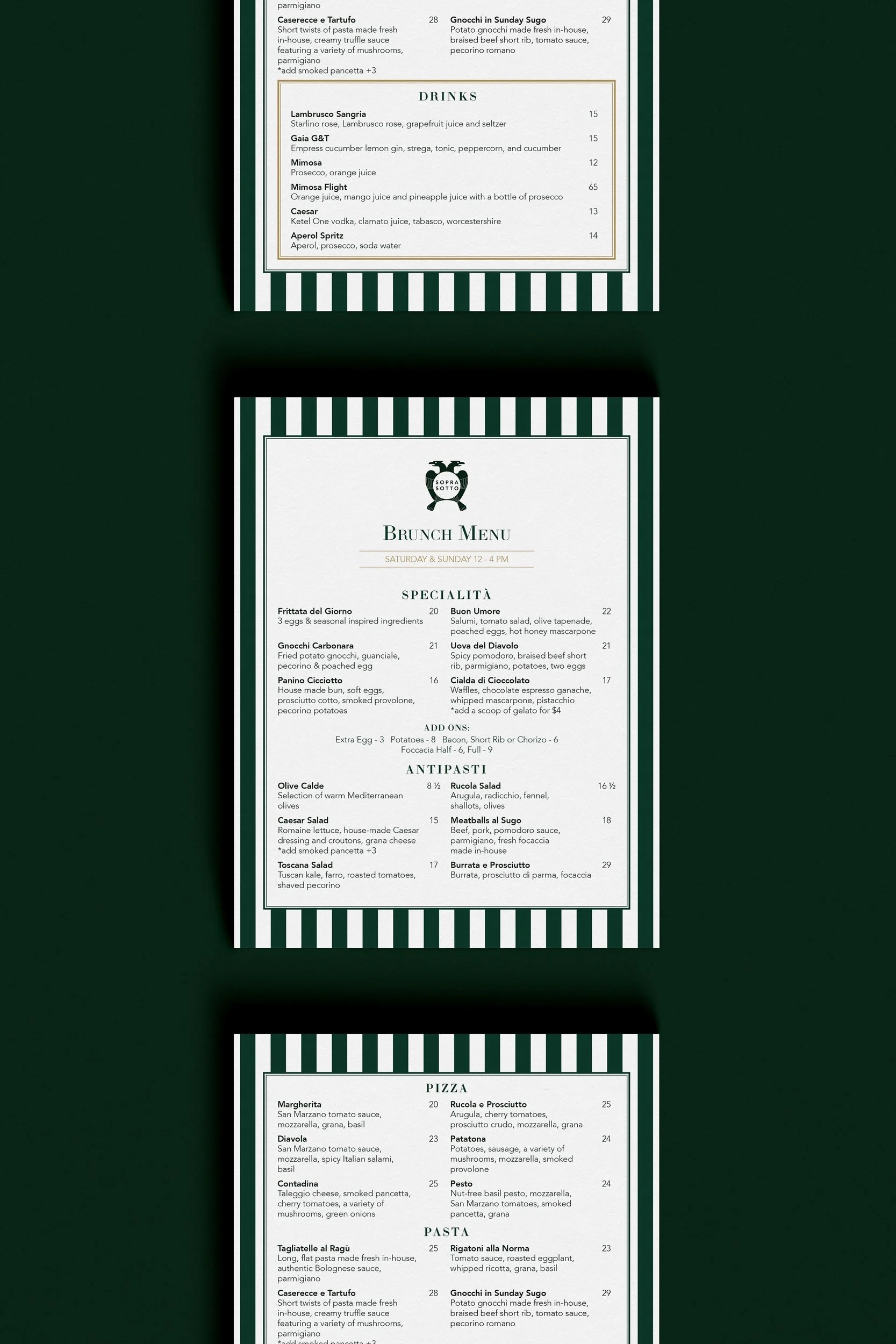 Sopra Sotto Italian Restaurant Brunch Menu Design