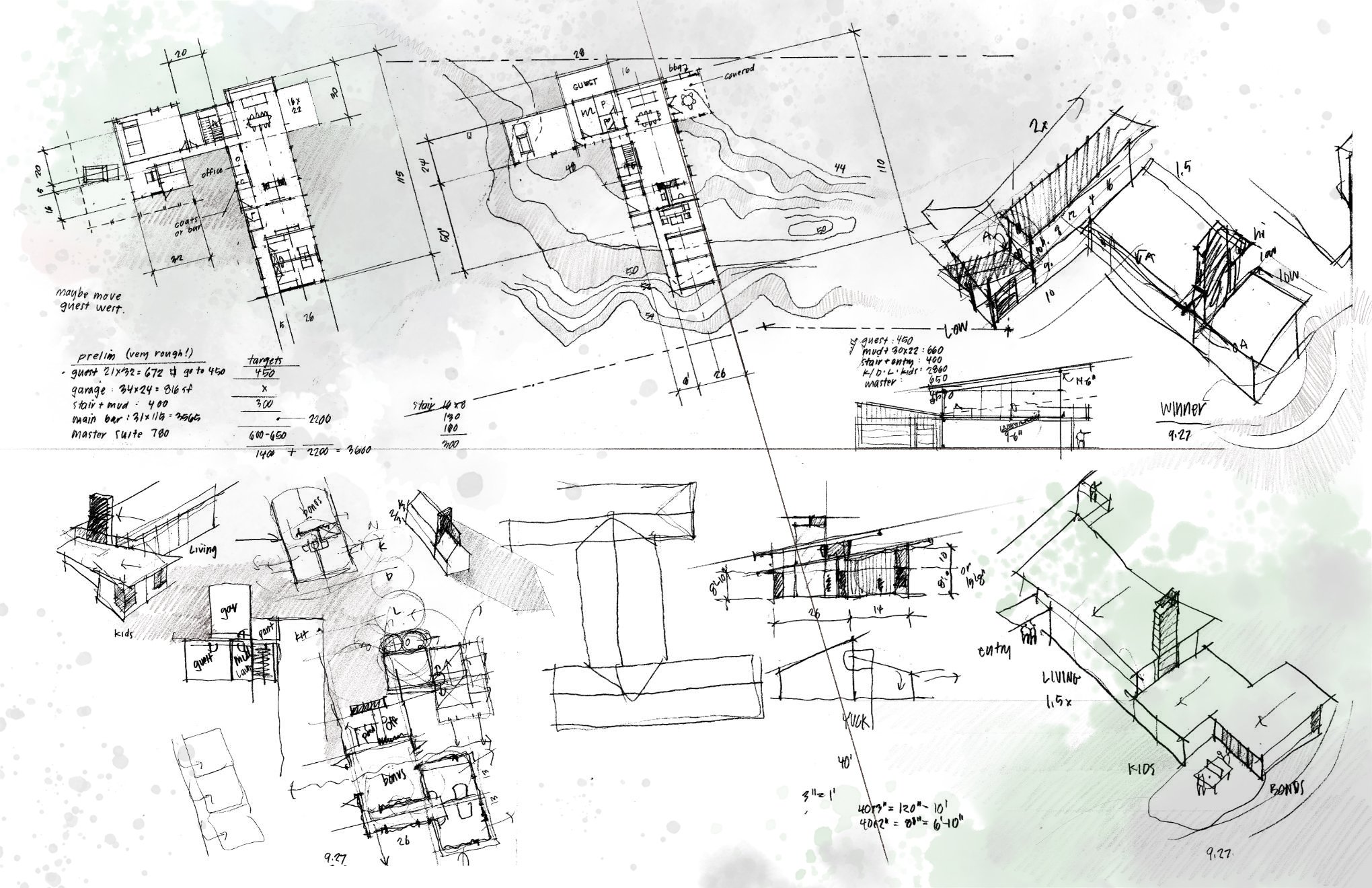Design process sketches, watercolor studies