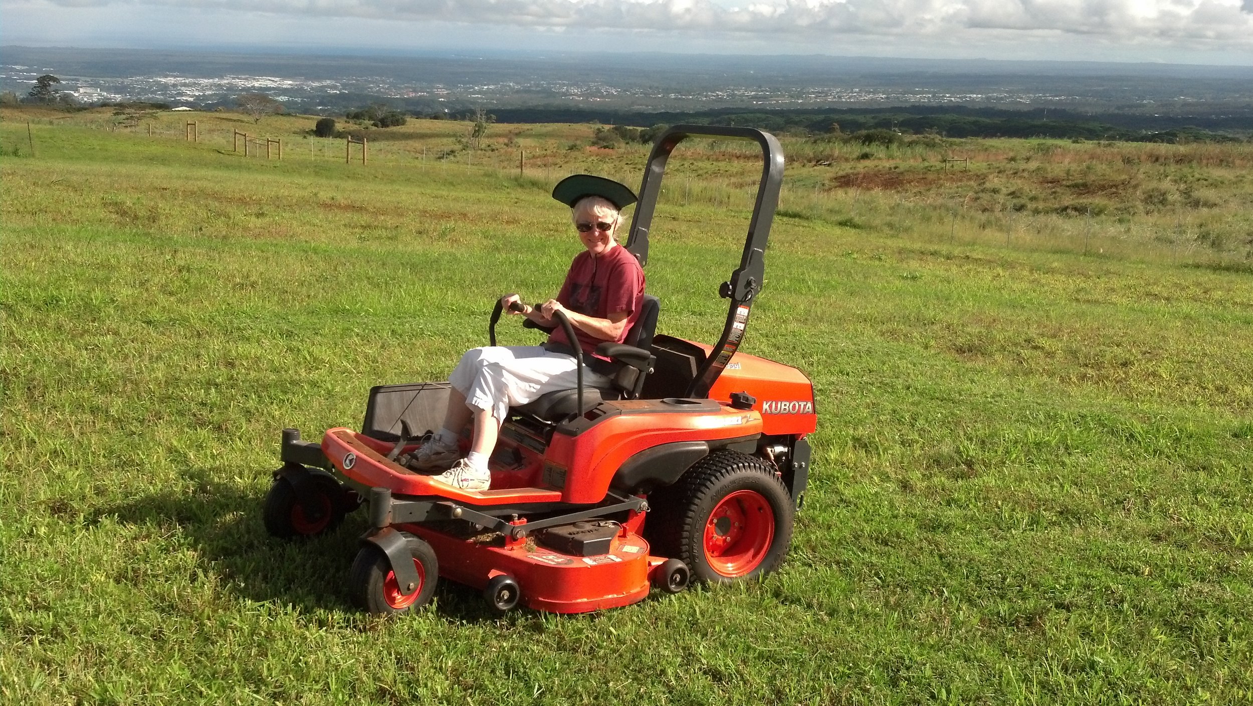 Carol tries mowing