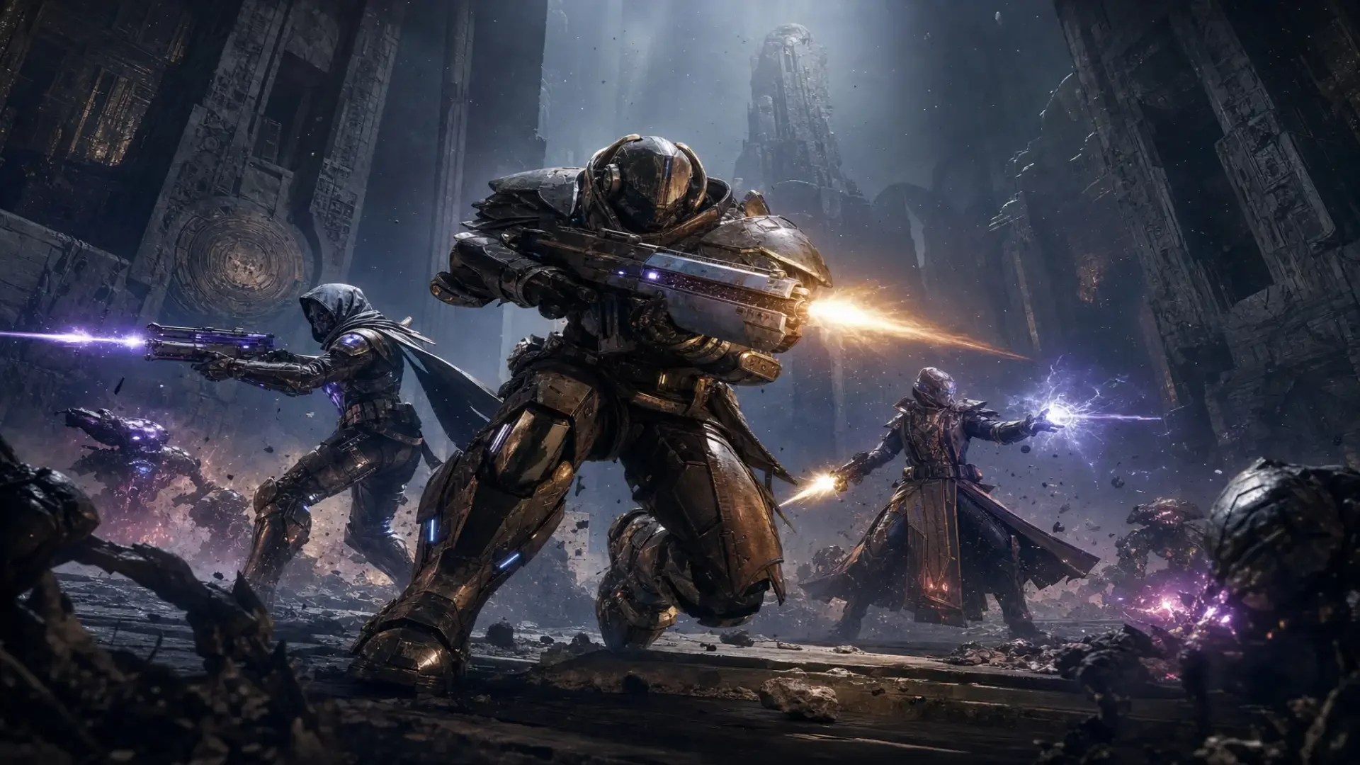 Three Guardians fighting through a Destiny 2 raid encounter