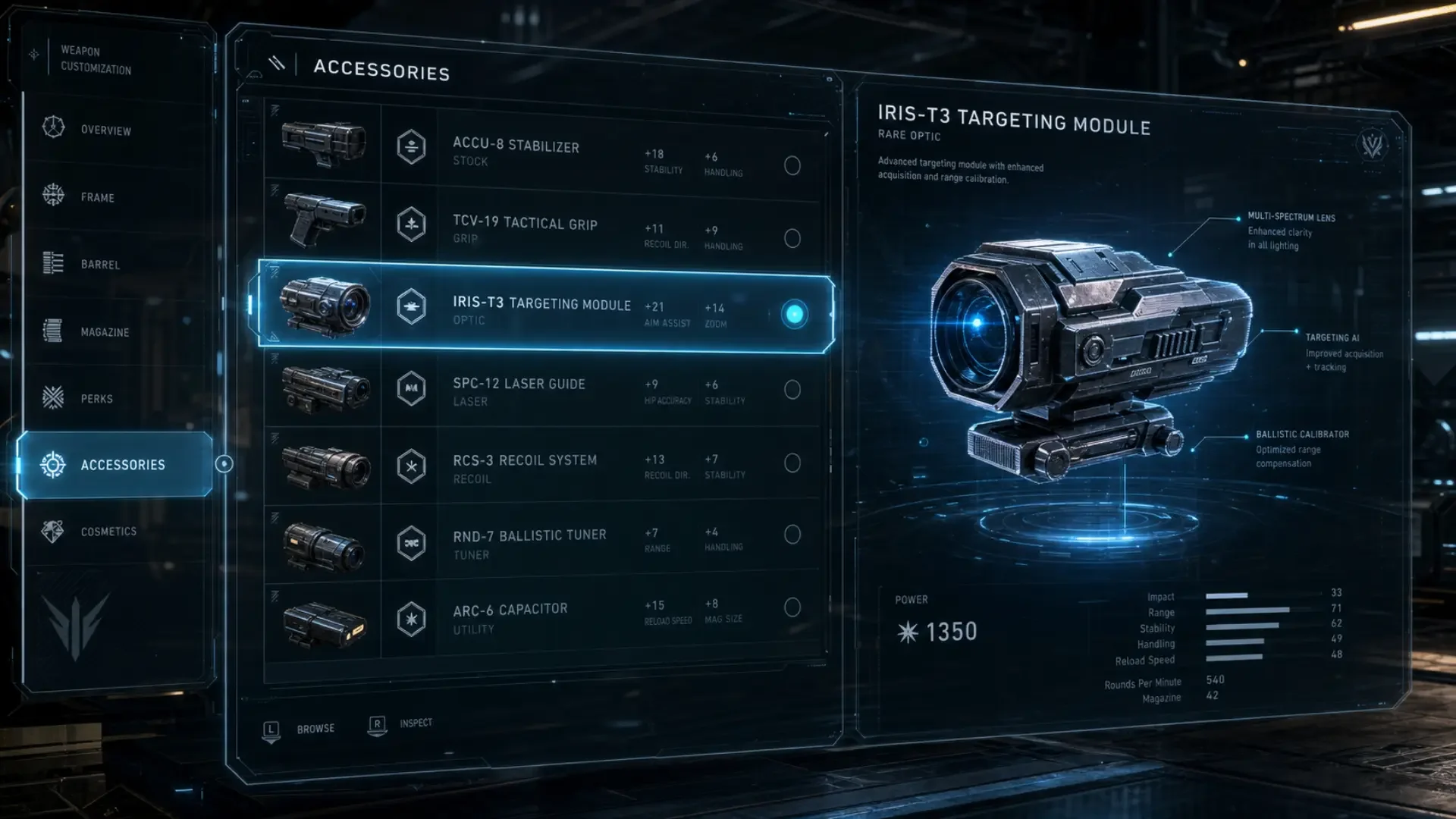Destiny 2 attunement menu in the Inventory Accessories tab with a weapon selected