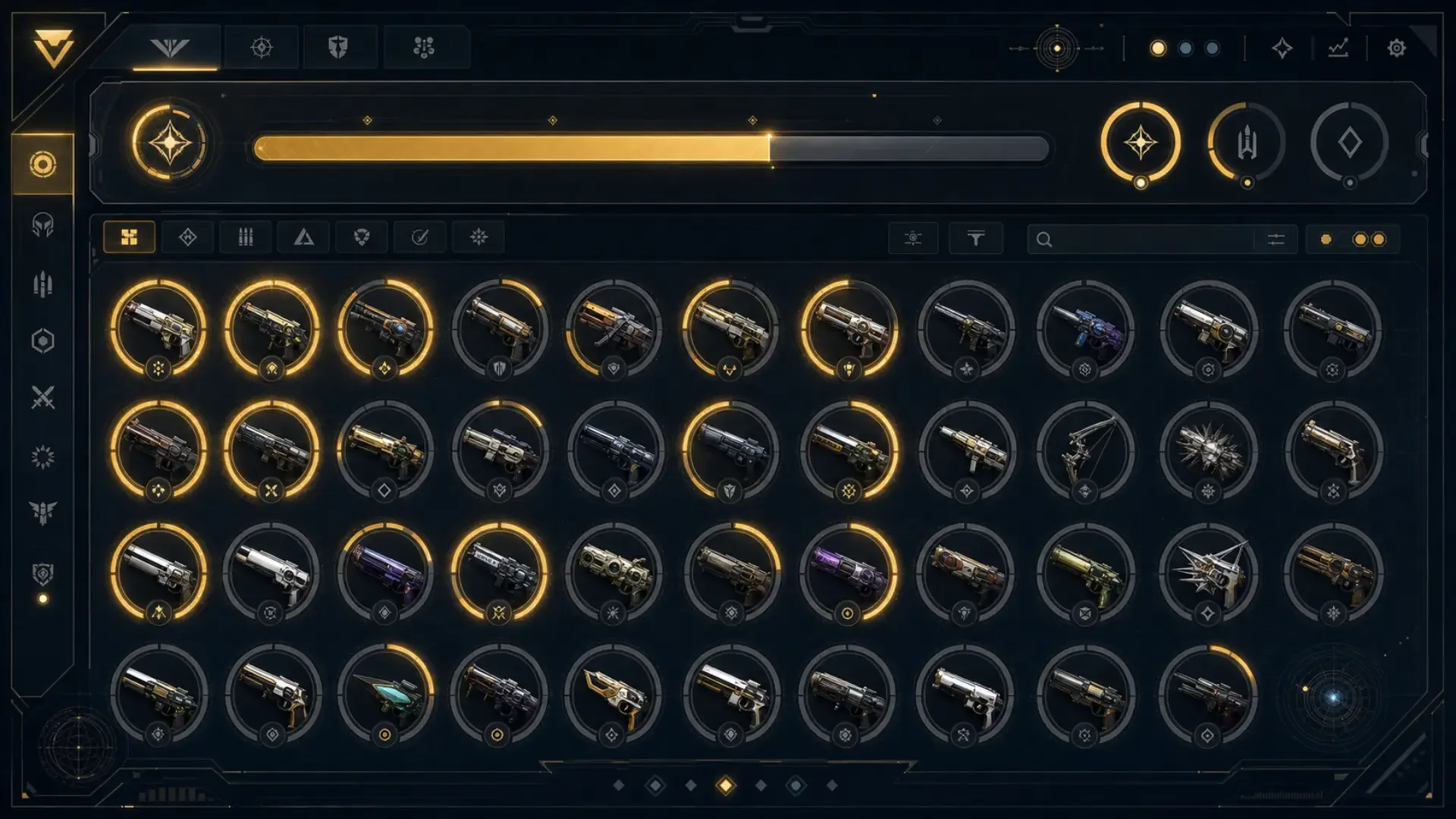 Third-party Destiny 2 tracker dashboard displaying catalyst collection completion progress