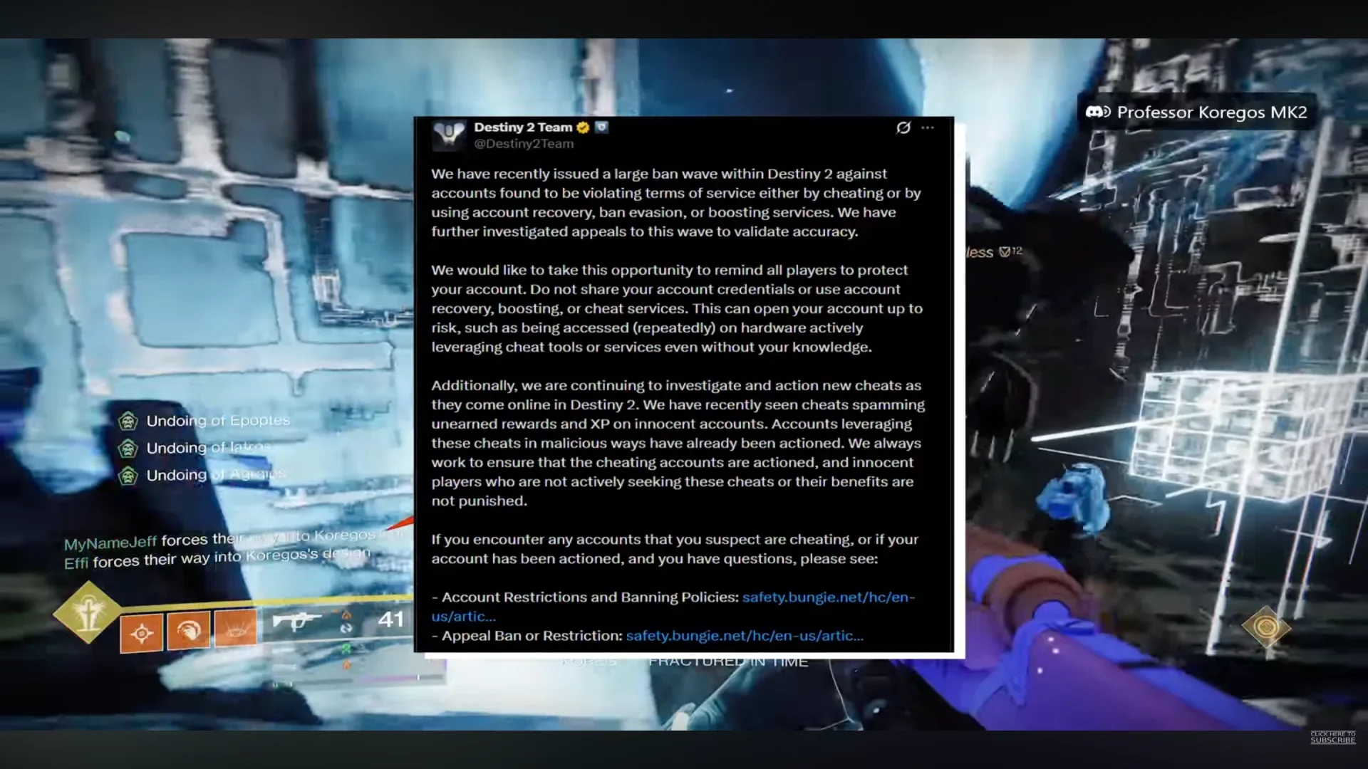 Bungie's ban appeal contact form page displaying the notice that responses are not guaranteed.