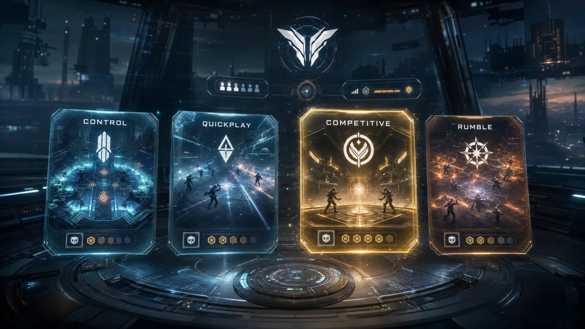 Crucible Ops hub showing Control, Quickplay, Competitive and Rumble playlists
