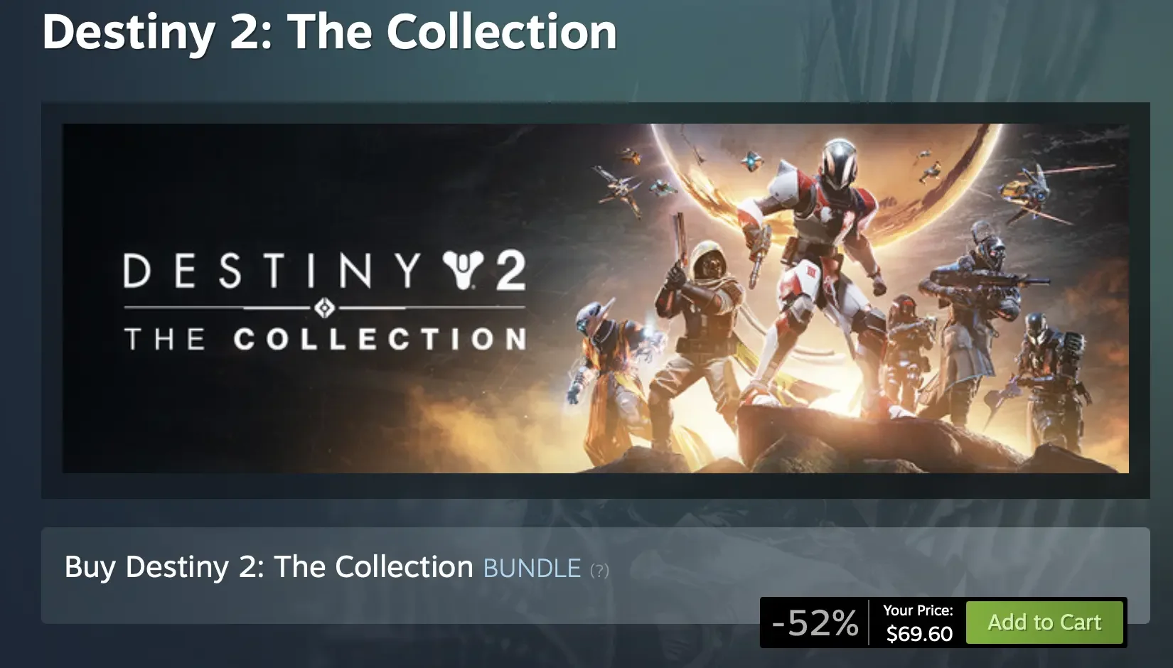 Steam bundle page for Destiny 2 The Collection showing the discounted price