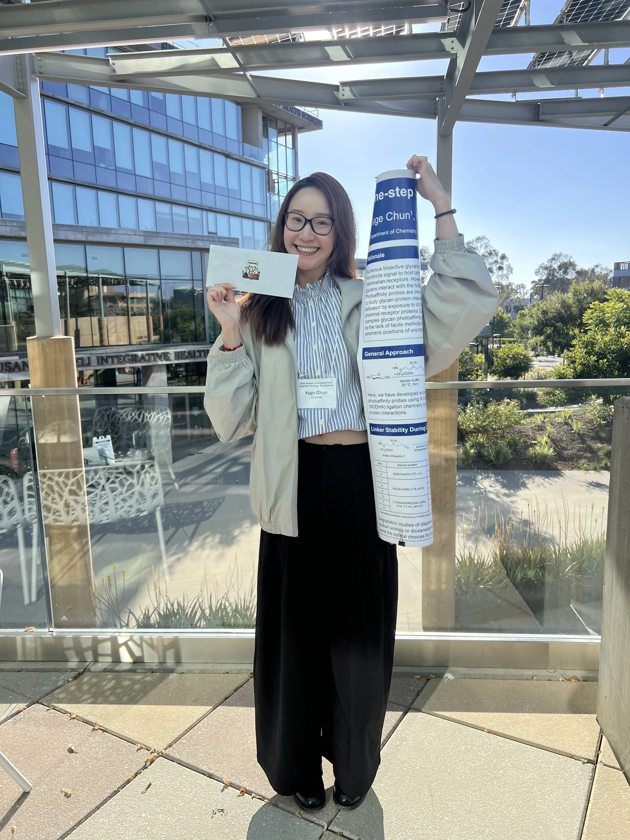 Yuge wins the poster award at the Greater Area of Los Angeles Chemical Biology Symposium!   

June 26, 2026 
Irvine, CA  