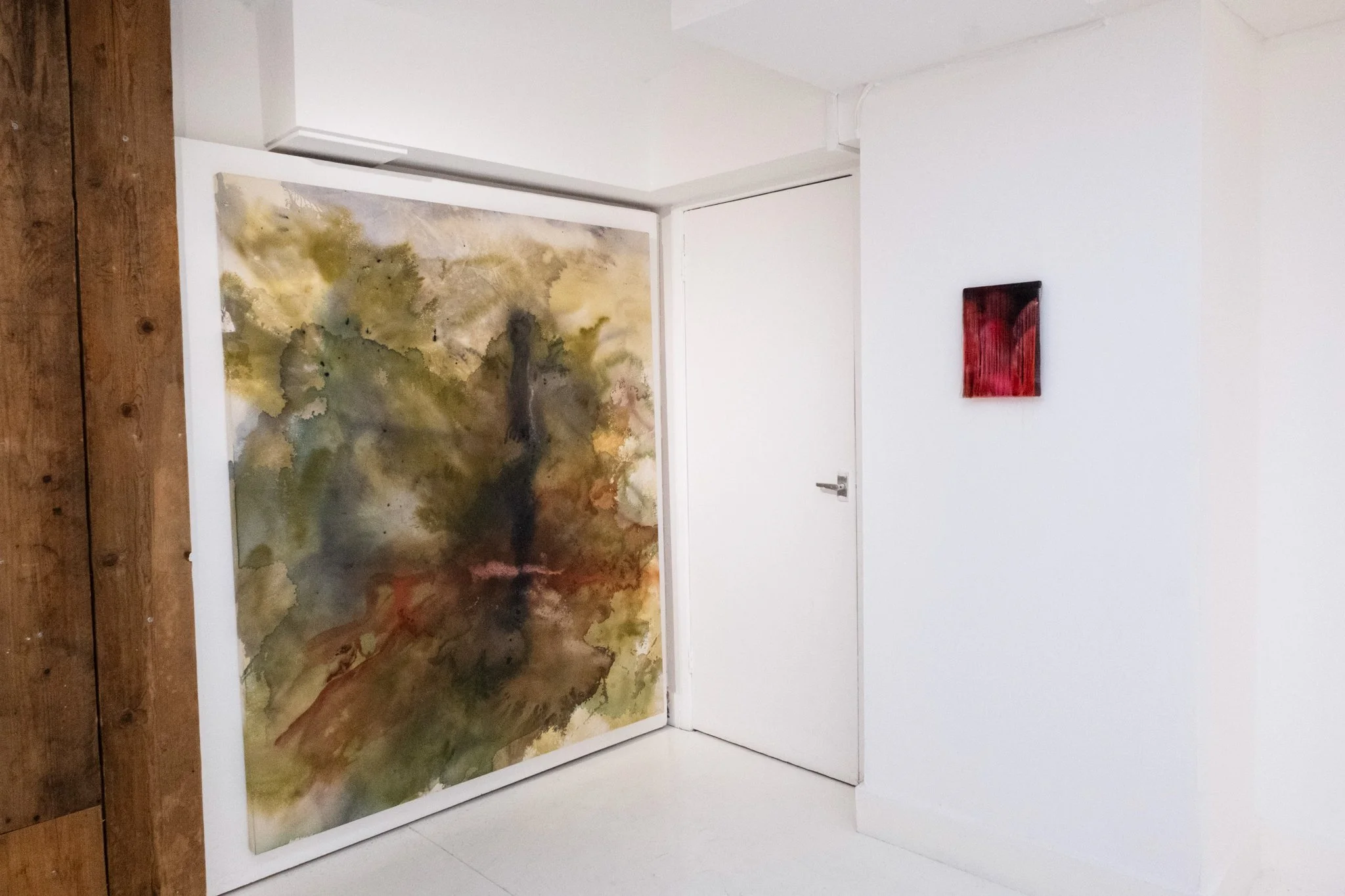 'The Highly Mobile State of Unfinished Morphings', 2026. Silk, mahogany. 29 x 19.5 x 1.6 cm. Presented as part of 'Are We Really Here?', HBH Gallery, Fitzrovia, London. Photography: Thomas Hjelm. Also featured: Anna Blom.