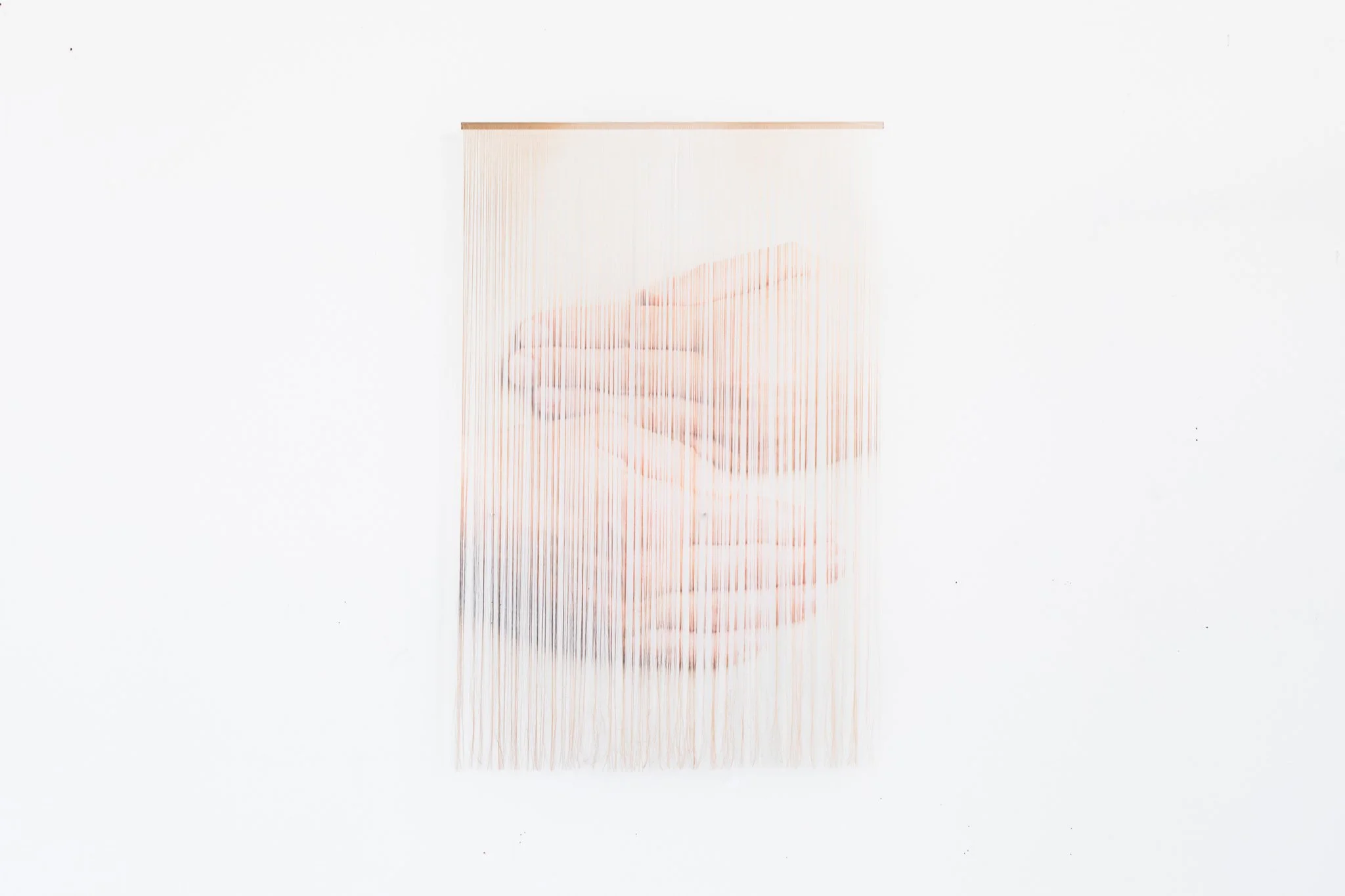 'Touching the Stranger Within', 2022. Silk. 120 x 70 cm. Commissioned for the 'Caring Futures' and exhibition and installed at Sølvberget Galleri, Stavanger, Norway, as part of the project 'Split Observations'. Photography: Paula Duva.