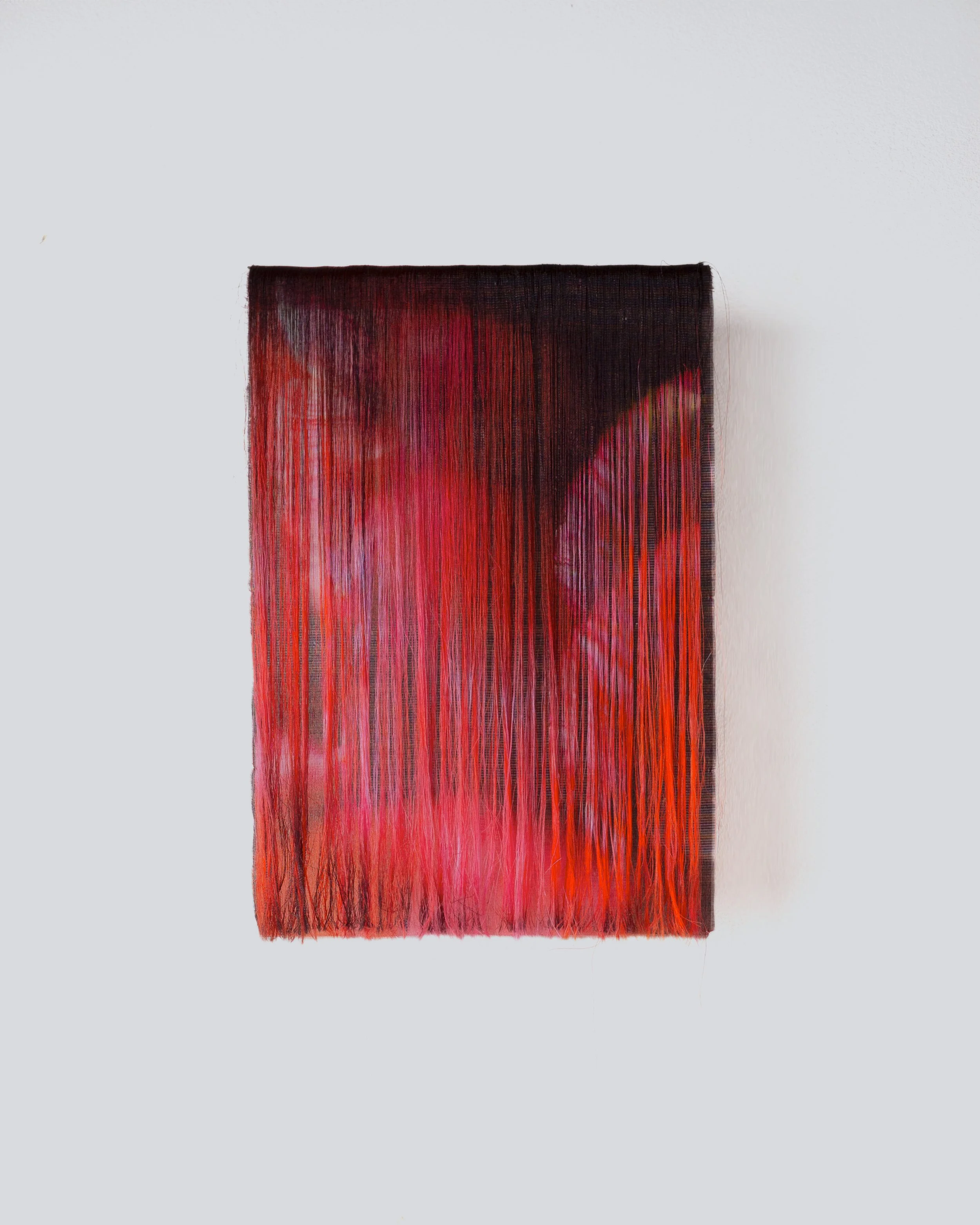 'The Highly Mobile State of Unfinished Morphings', 2026.
Silk, mahogany. 29 x 19.5 x 1.6 cm