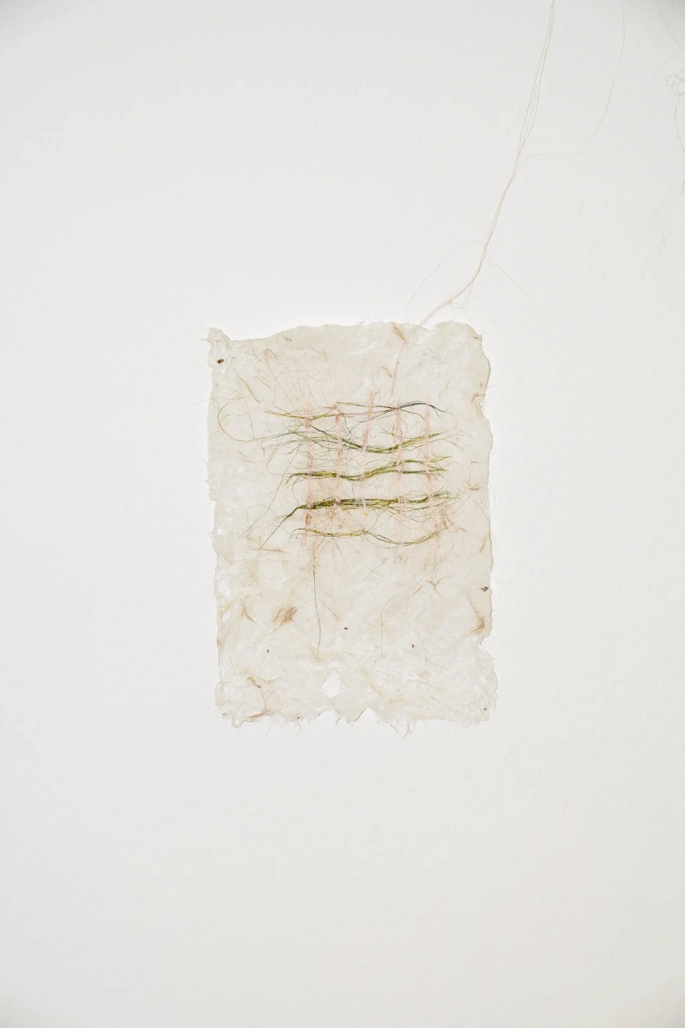 'On a Clear Day', 2023. Silk, kozo, silver. 21 x 15 cm. Supported by Statens Kunstfond and presented as part of 'Manoeuvring Fibres' at Bladr, Copenhagen. Photography: Gianmarco Pedrini. 