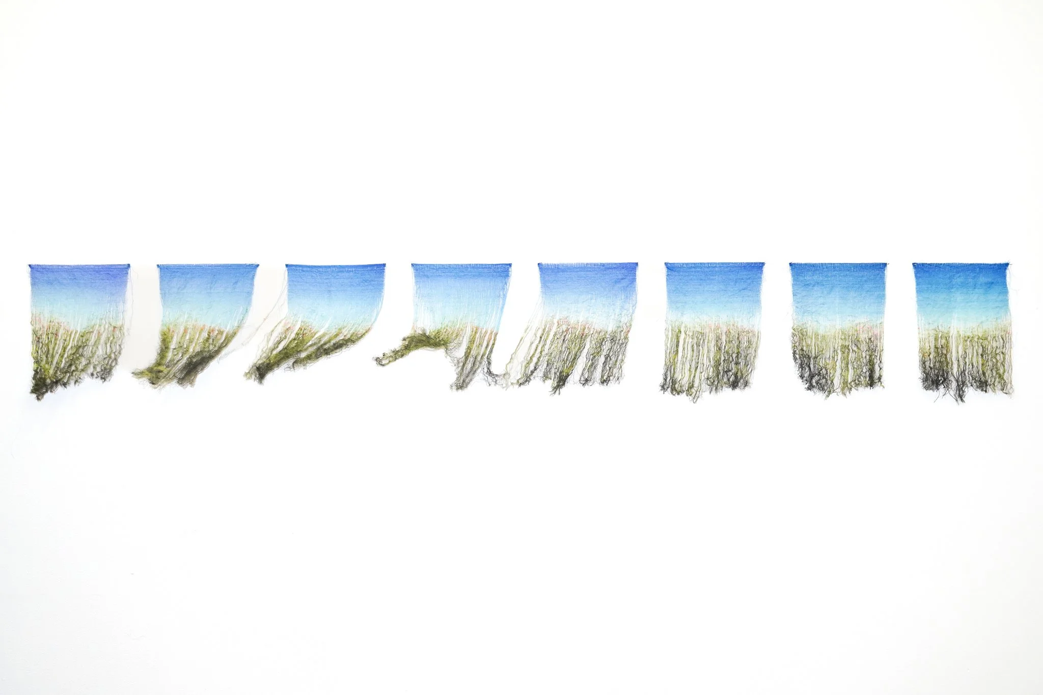 'Maneuvering Fibres', 2023. Silk, silver. Dimensions variable.
Supported by Statens Kunstfond for 'Maneuvering Fibres', Bladr, Copenhagen.
Photography: Gianmarco Pedrini. 
Public collection: Danish Arts Foundation.