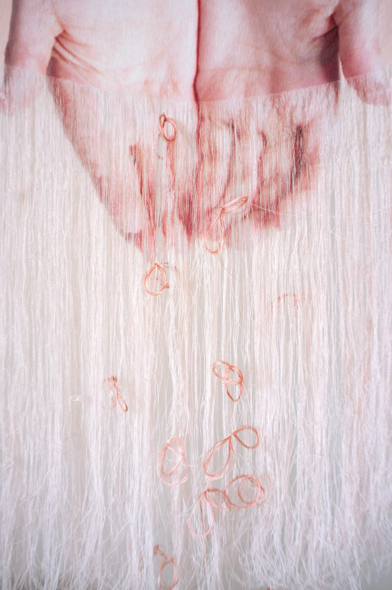 'The Event Moment of Magic' (detail), 2026. Silk, silver. 43 x 28 cm. Presented as part of 'Are We Really Here?', HBH Gallery, Fitzrovia, London. Private collection. 