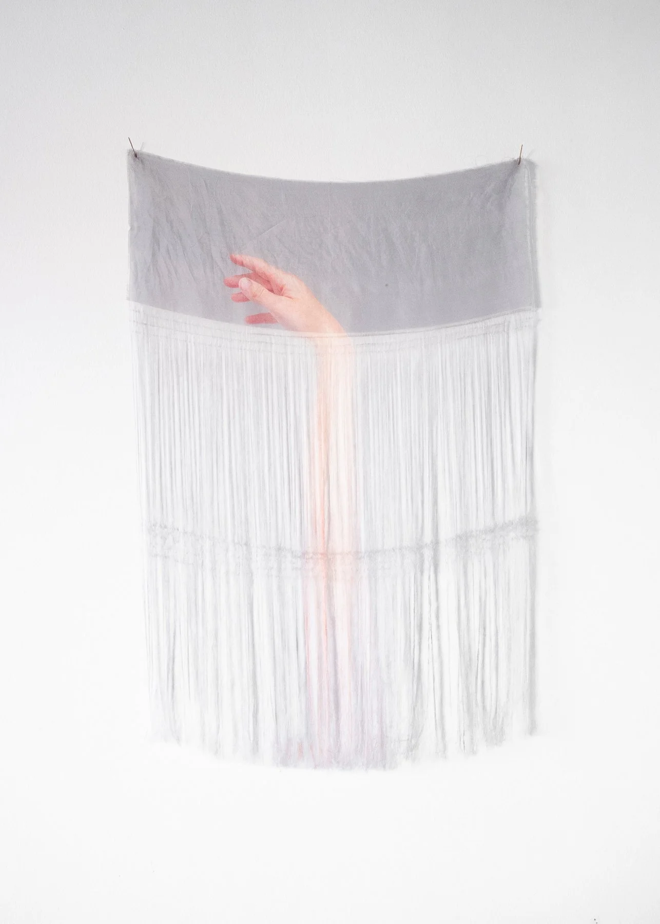 'Loose Gathering #1', 2020 Silk. 62 × 43 cm. Shortlisted for and exhibited at 'The European Prize of Applied Arts', WCC-Europe, Belgium; CCAM, Barcelona. Private collection.