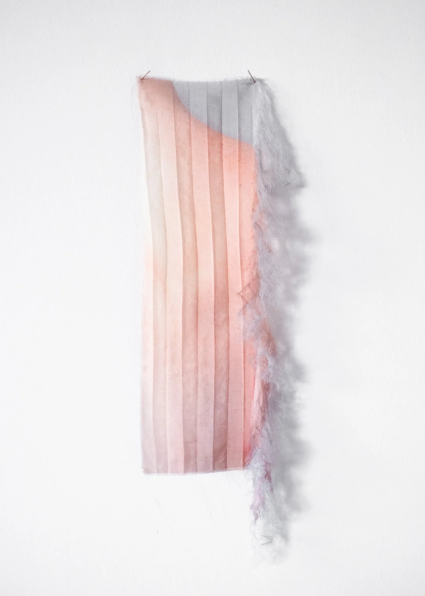 'Loose Gathering #6', 2020 Silk. 52 × 15 cm. Shortlisted for and exhibited at 'The Art Prize', Ashurts HQ, London.