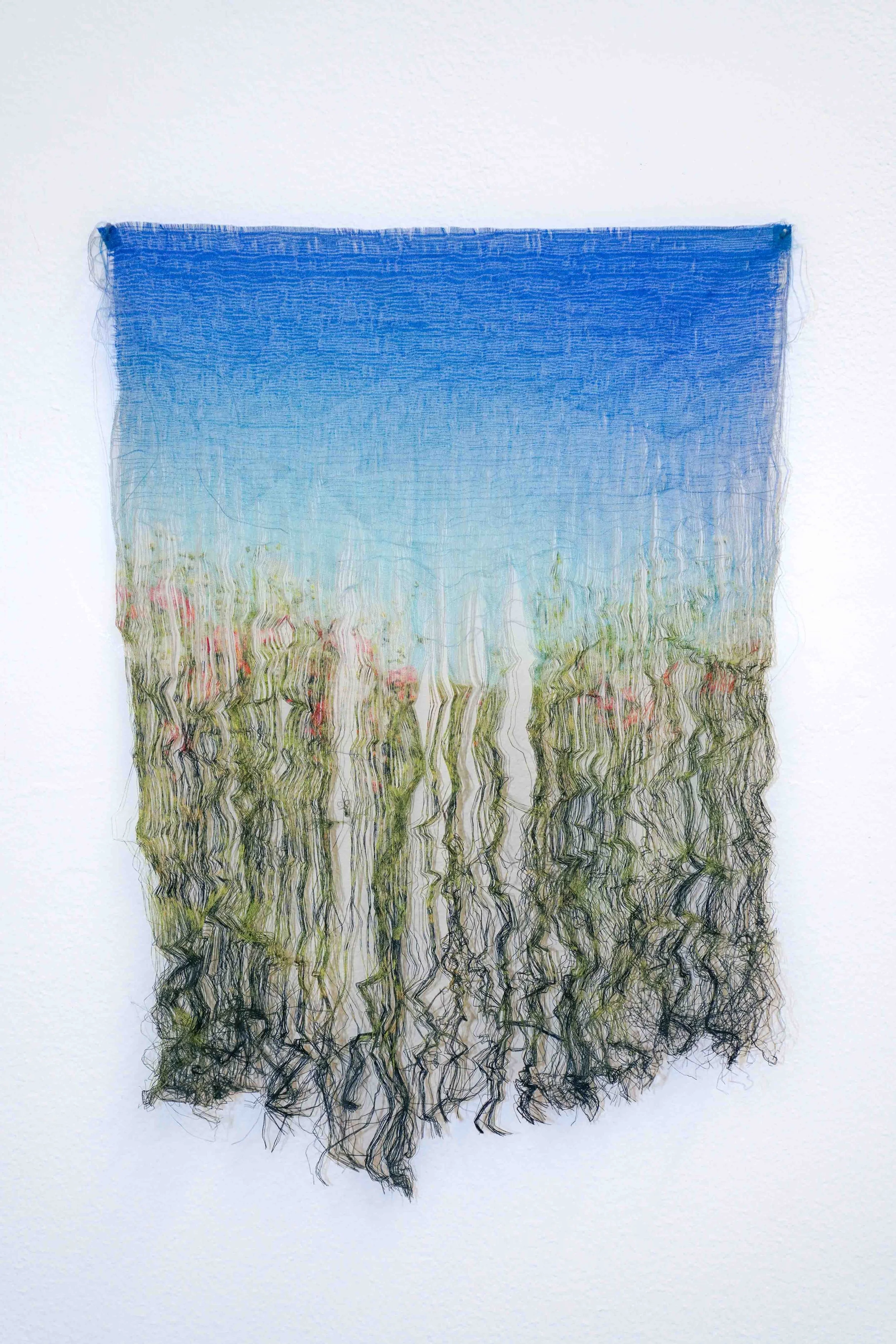 'Manoeuvring Fibres', 1 of 8, 2023. 
Silk, silver. 21 x 15 cm. Supported by Statens Kunstfond and presented as part of 'Manoeuvring Fibres' at Bladr, Copenhagen. 
Photography: Gianmarco Pedrini. Public collection: Danish Arts Foundation
