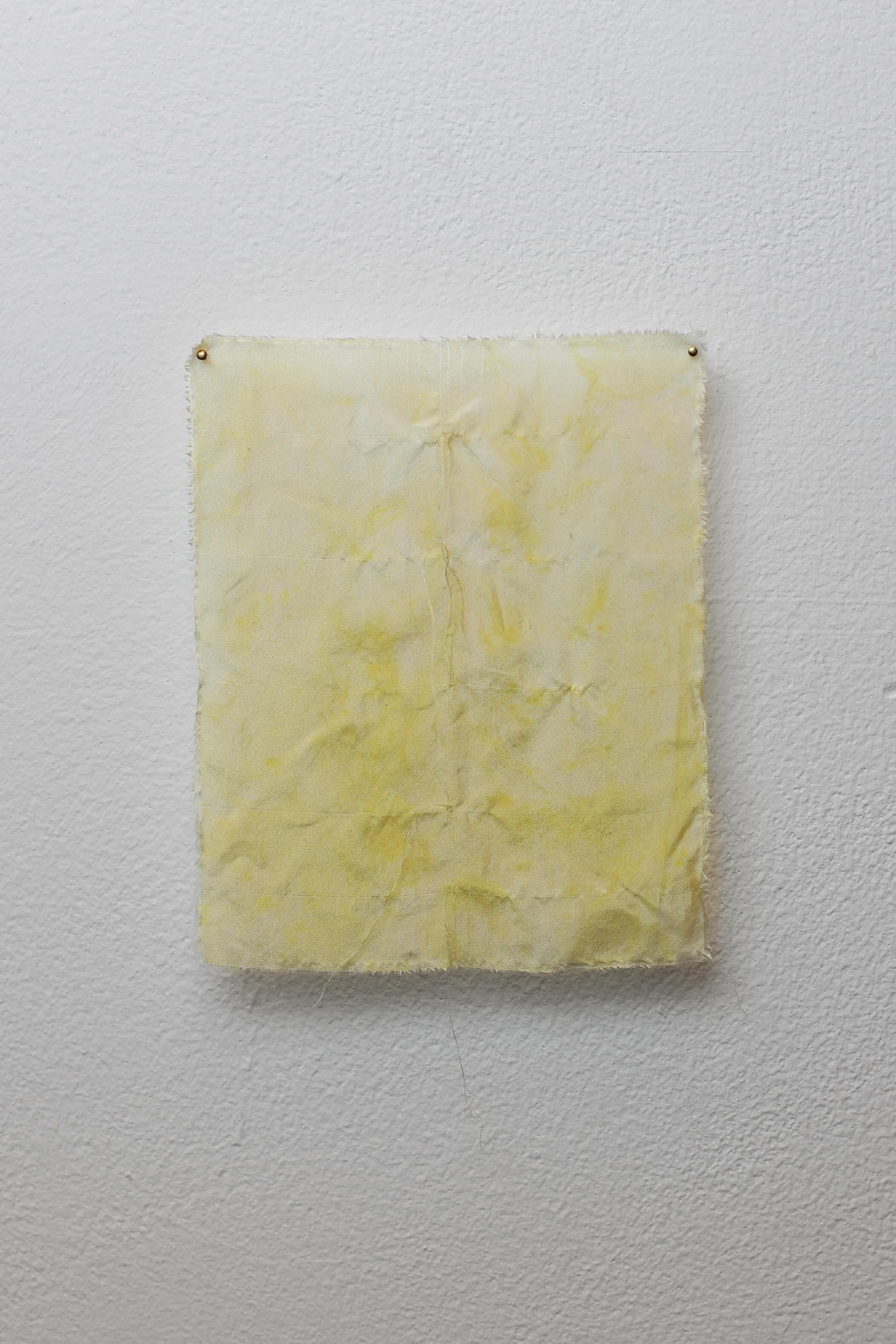 'Thin Skin, Thin Places', 2025. Silk, rosemary pigment, brass. 15 x 12 cm. Presented as part of 'Surfaced', Beaconsfield Gallery, London. Photography: Joseph Hall.