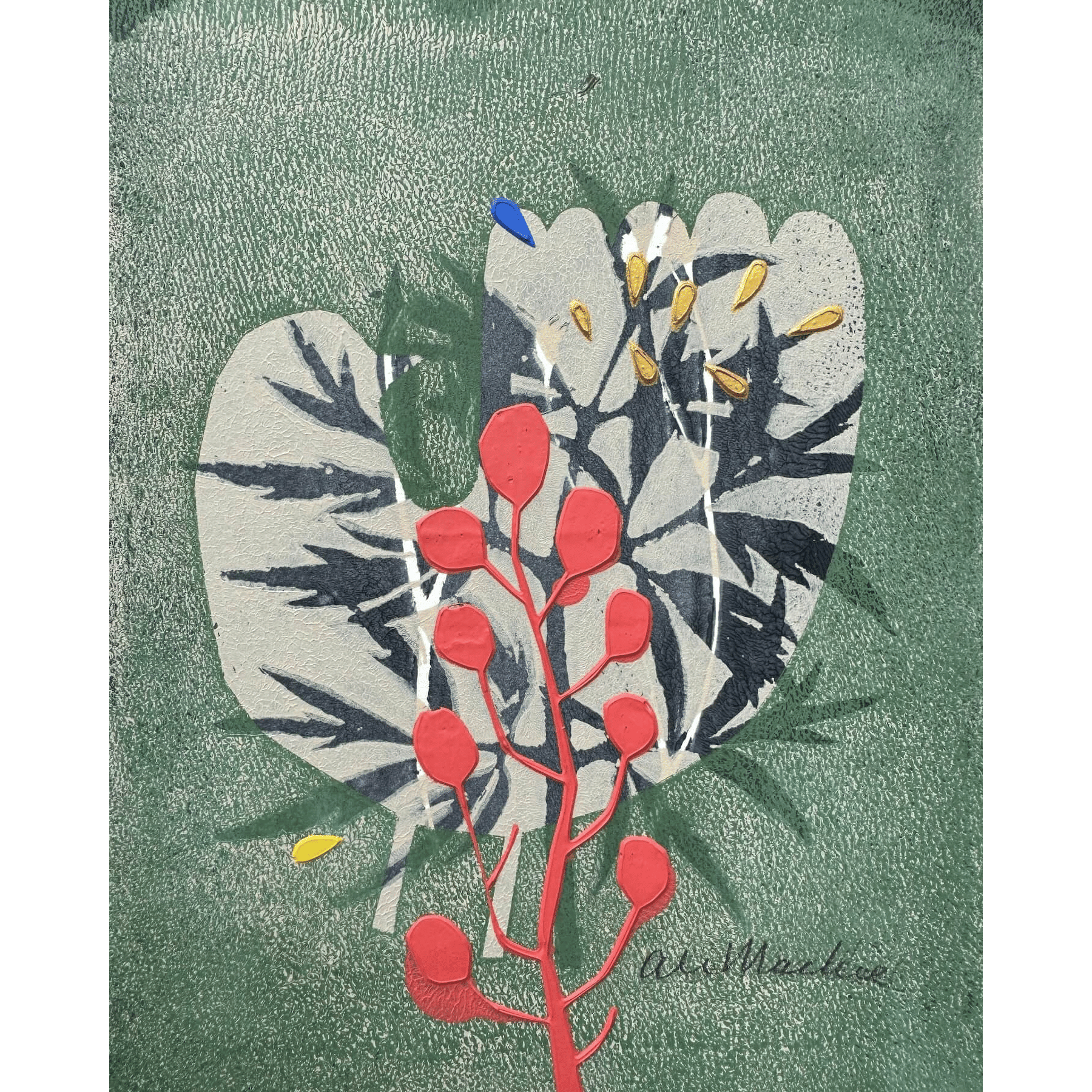Fern by Ali Mackie | Contemporary Folk Art Bird Monoprint on Paper | 22cm x 16cm | £140