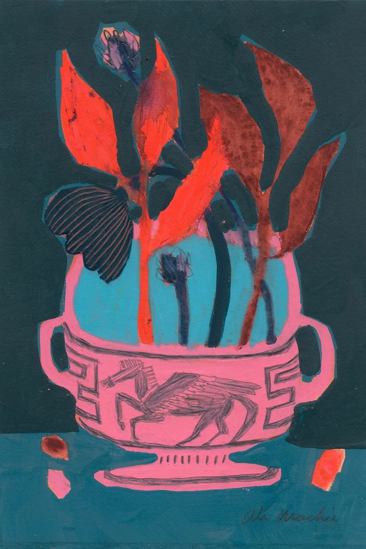 Pegasos: The Divine Winged Steed by Ali Mackie | Contemporary Folk Art Botanical Painting on Paper | 19cm x 28cm | £200