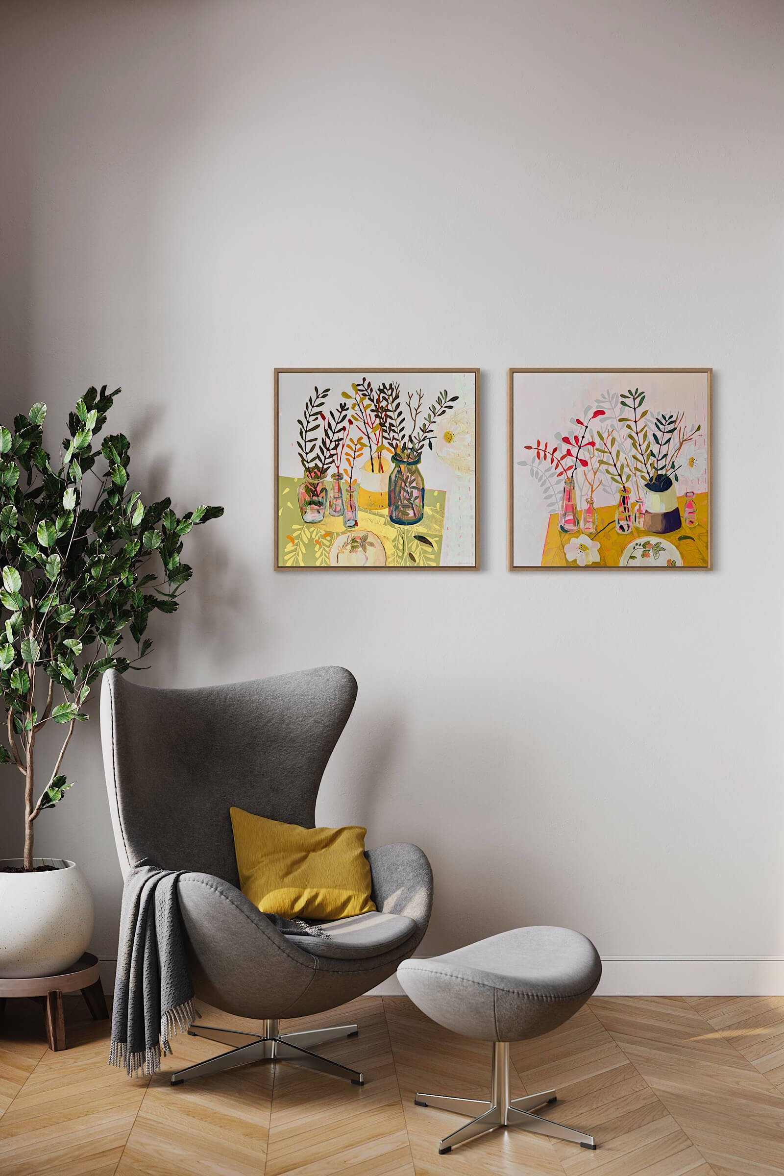 Ali Mackie Art Lustre & Peach Melba Grey Egg Chair & Yellow Cushion web.jpeg